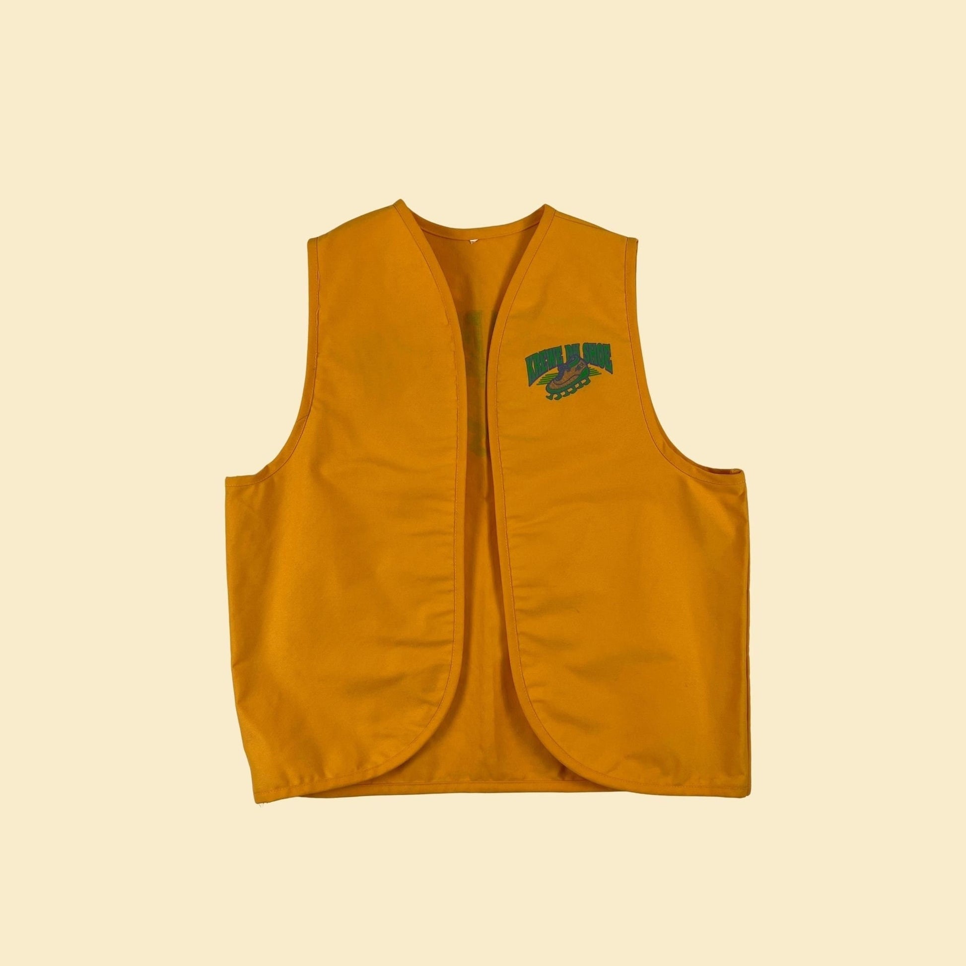 1990s Mardi Vest for 'Krewe du Shoe', vintage L yellow vest w/ novelty shoe print