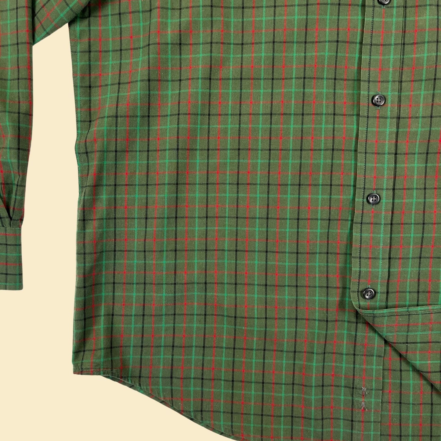 1990s L green men's shirt, vintage 90s Saddlebred green/red/black plaid men's button down long sleeve top