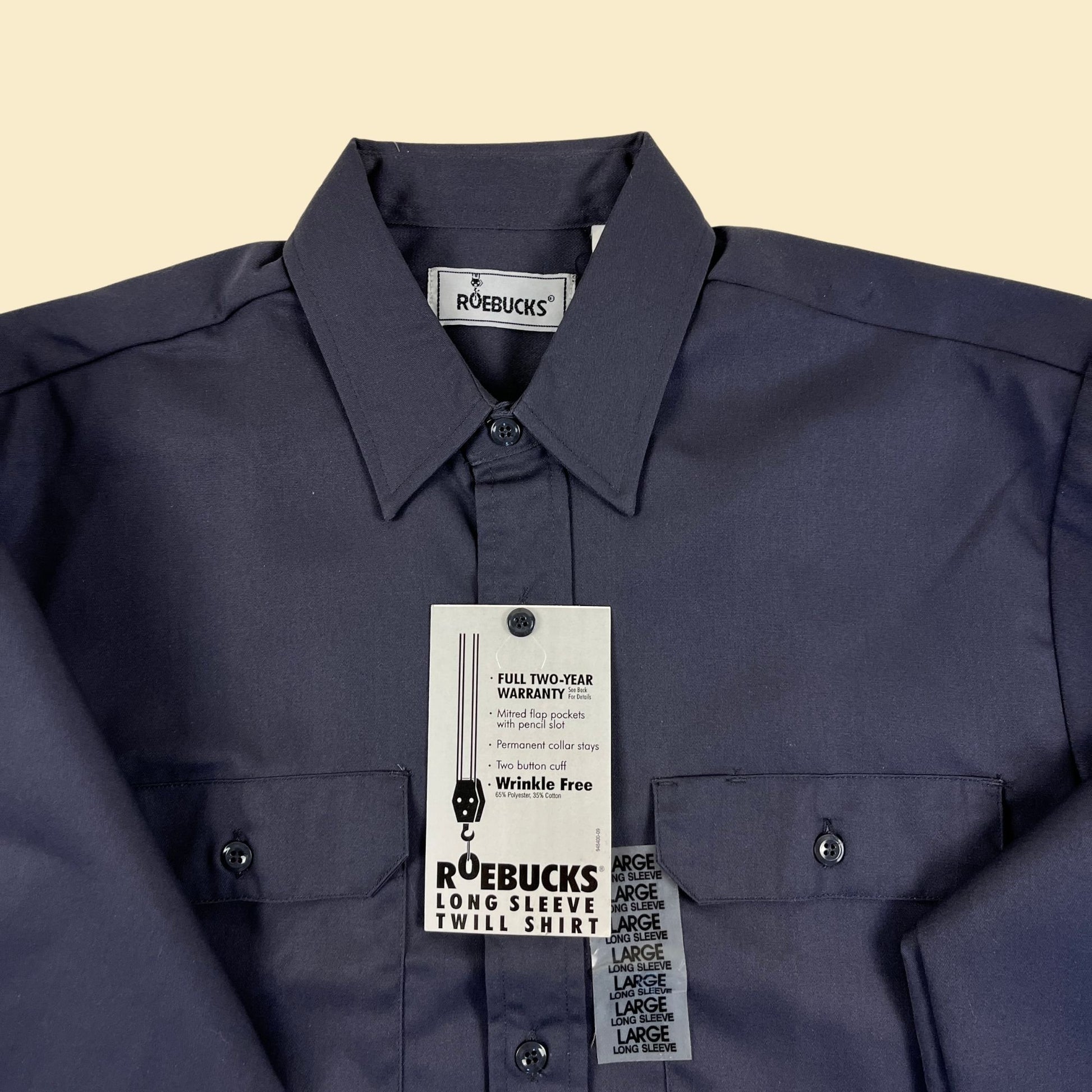 90s L Roebucks workwear blue shirt, vintage 1990s new old stock men's button down utility top