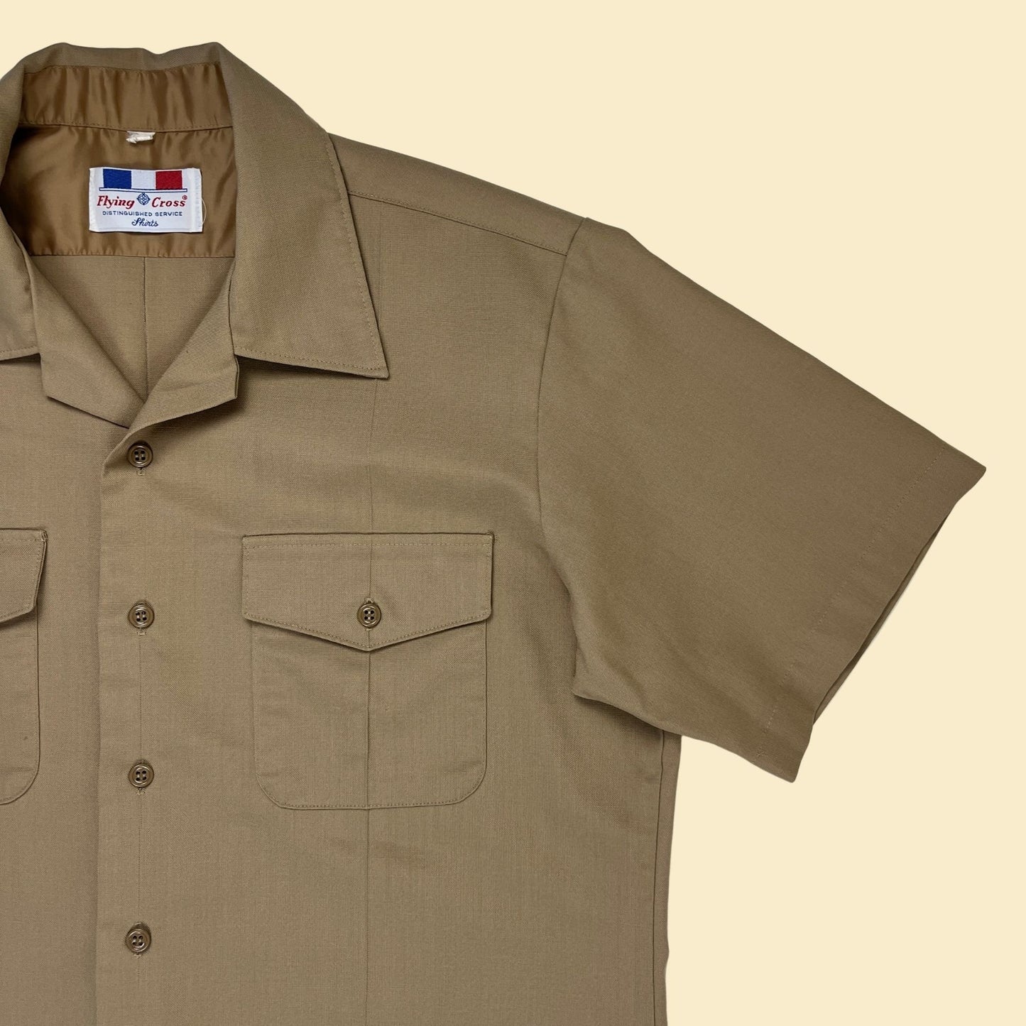 1990s US Navy men's L shirt, vintage 90s khaki short sleeve button down by Weintraub Bros Co