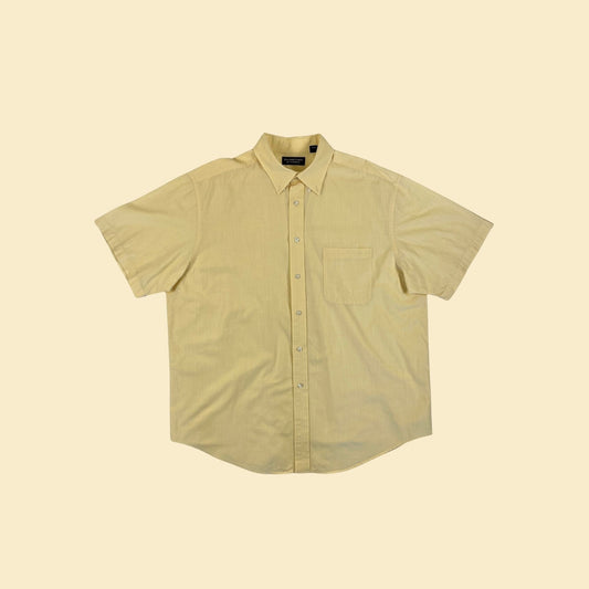 90s XL pastel yellow shirt, vintage 1990s men's short sleeve button down cotton shirt