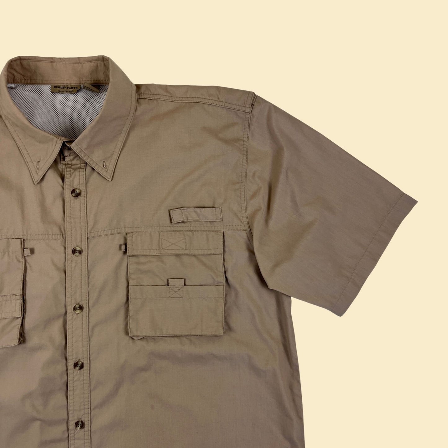 90s XXL outdoors shirt by Rugged Earth, vintage 1990s beige/tan short sleeve button down men's shirt