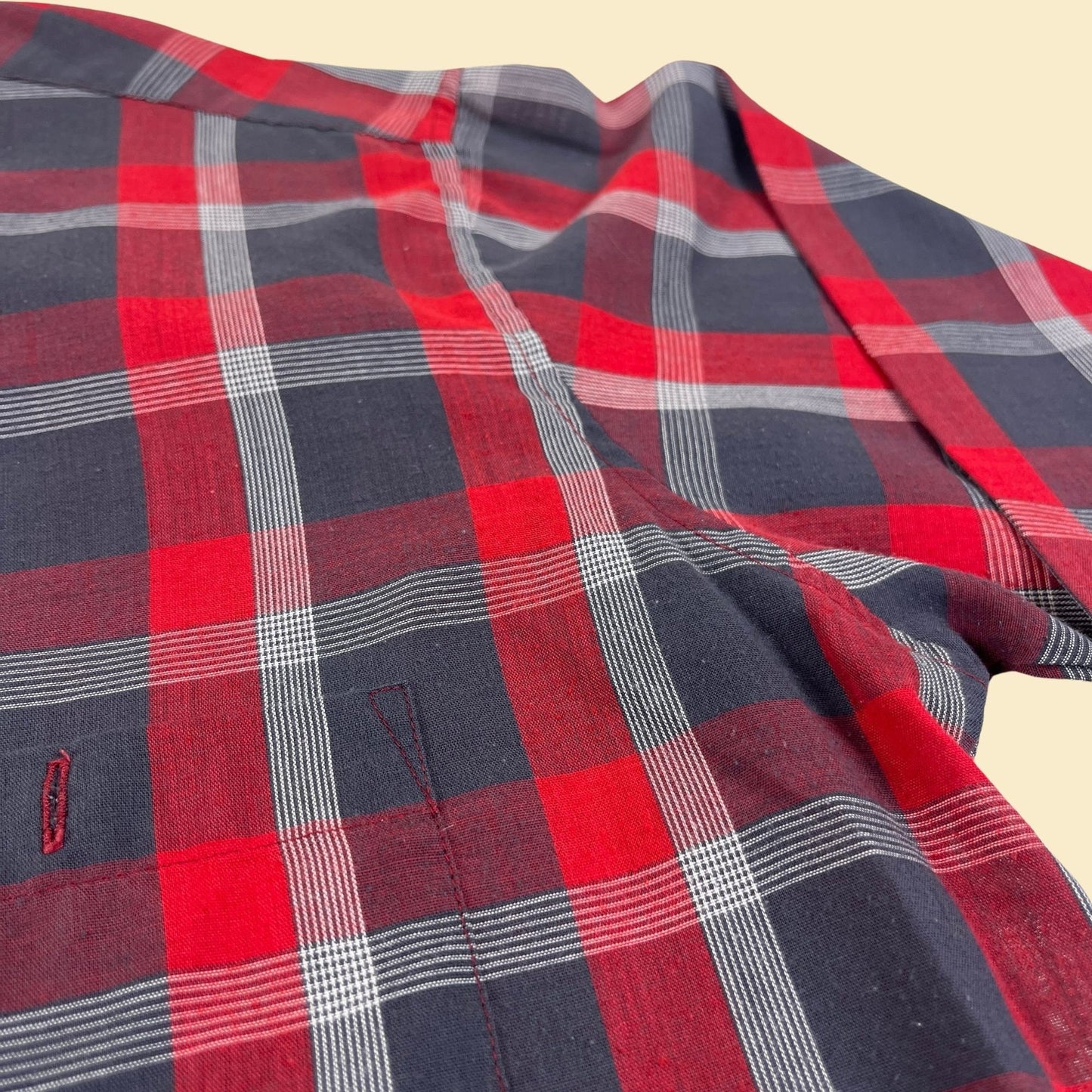 70s/80s L red plaid shirt by Traditionalist, vintage 1970s men's button down red/grey/white shirt