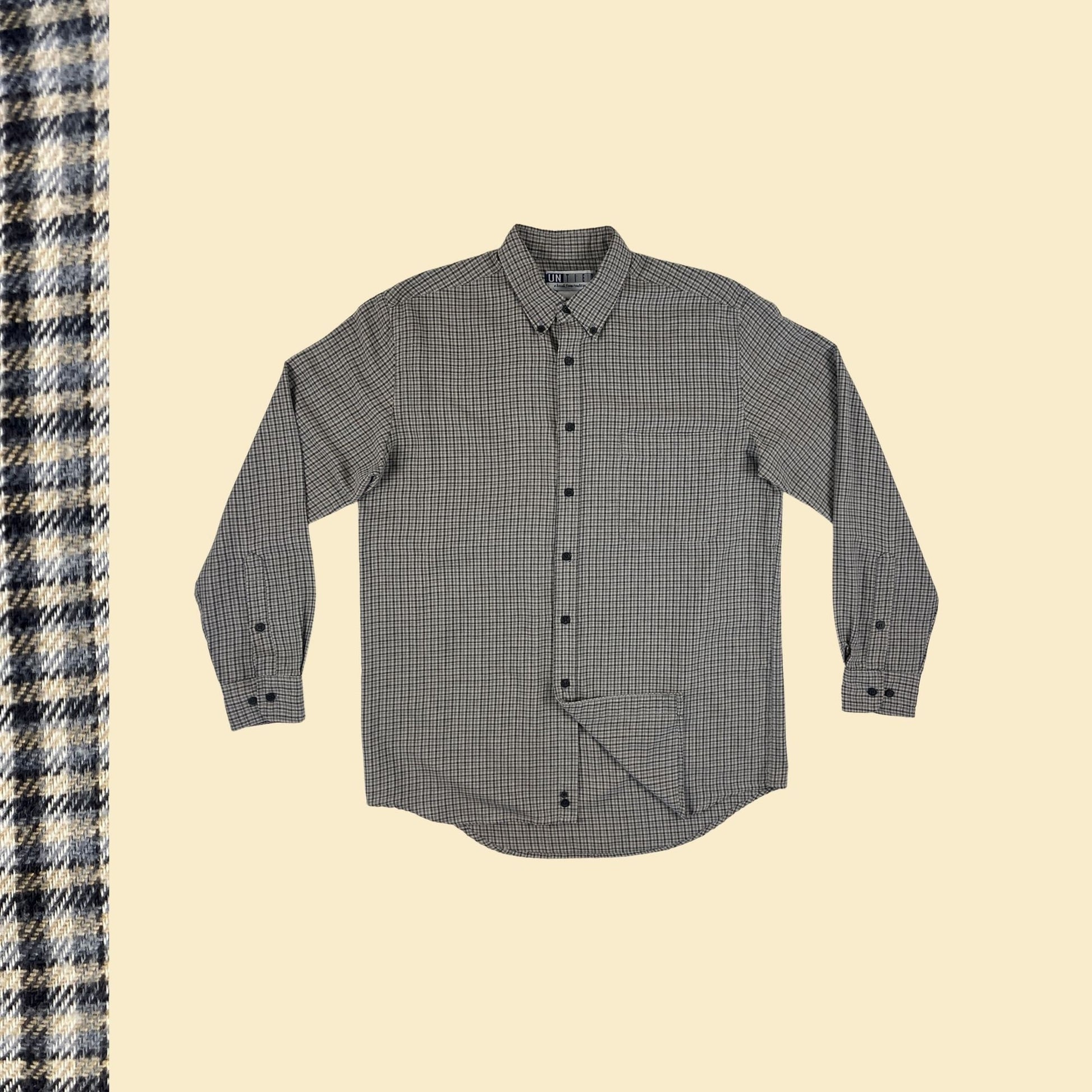 90s M men's shirt by Untied, A Break from Tradition, vintage 1990s grey/blue casual long sleeve button down top