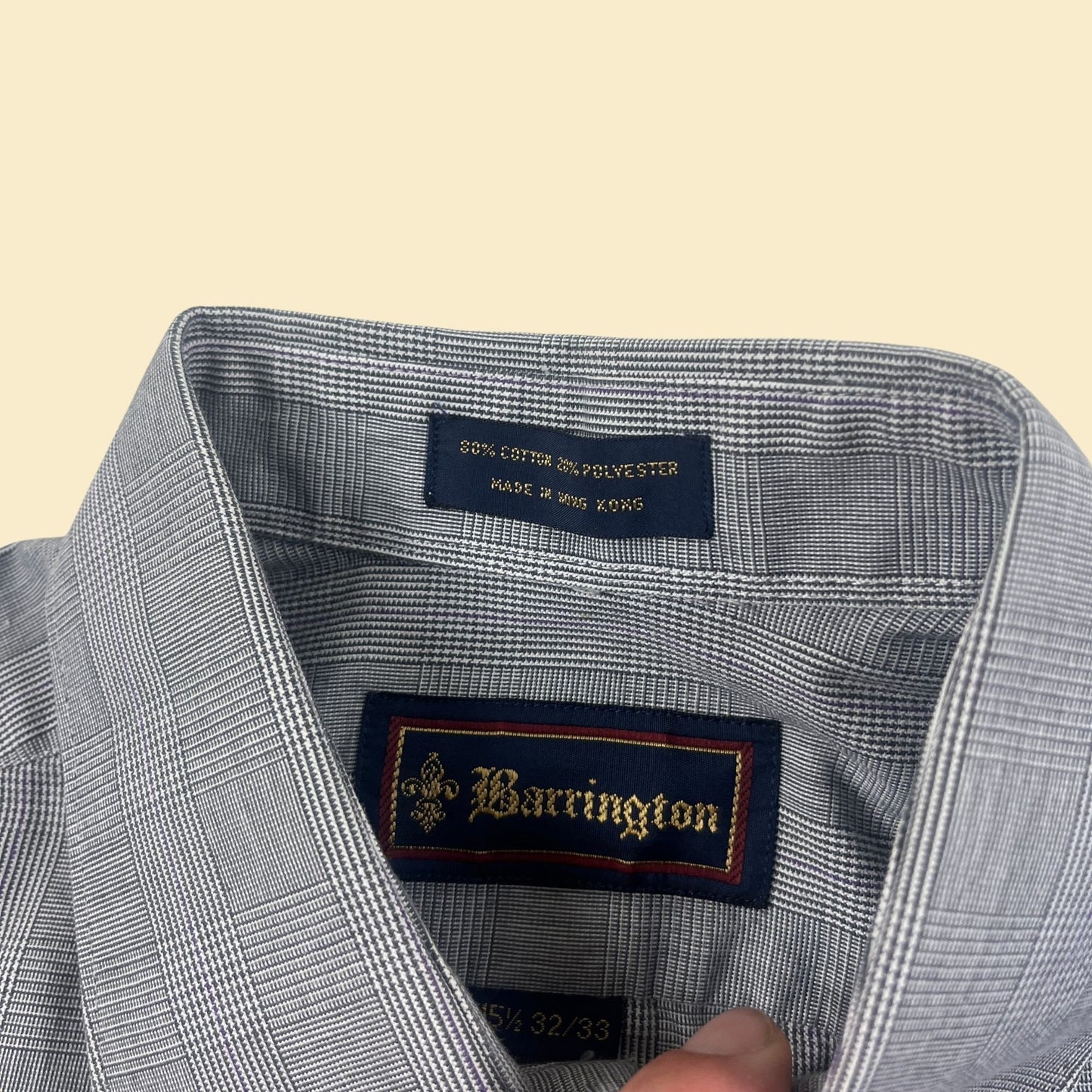 90s 15.5/32 grey men's shirt by Barrington, vintage 1990s grey & purple men's long sleeve top