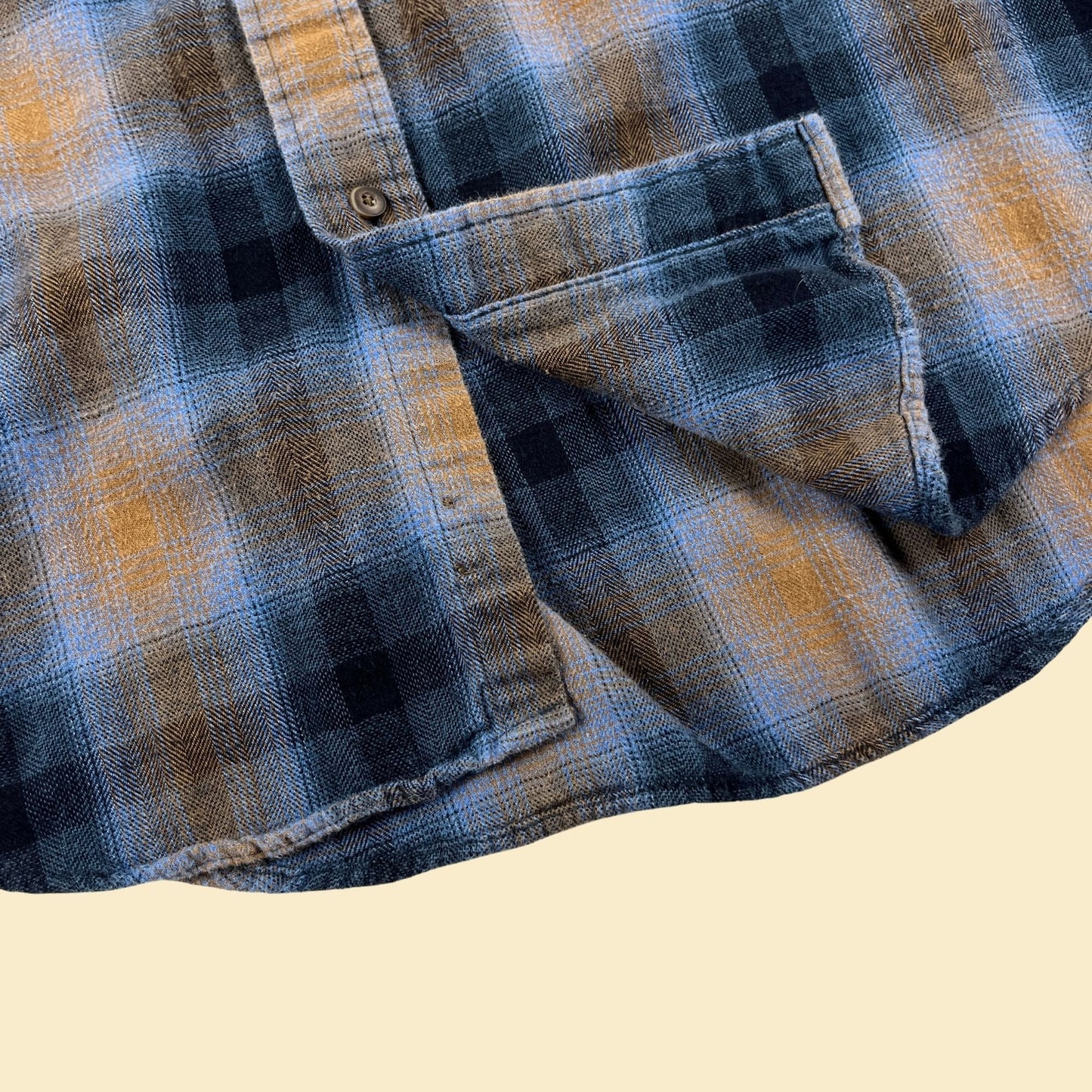 90s M blue flannel shirt, vintage 1990s blue & brown plaid long sleeve cotton button down