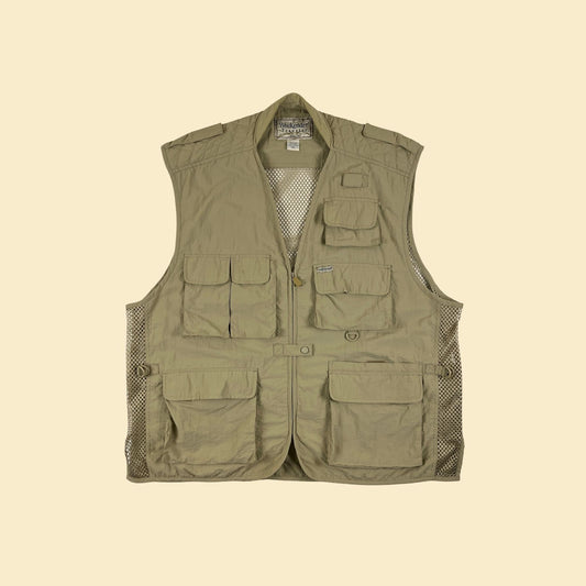 90s 2XL beige zip up vest by Weekend Traveler, vintage 1990s khaki outdoors vest