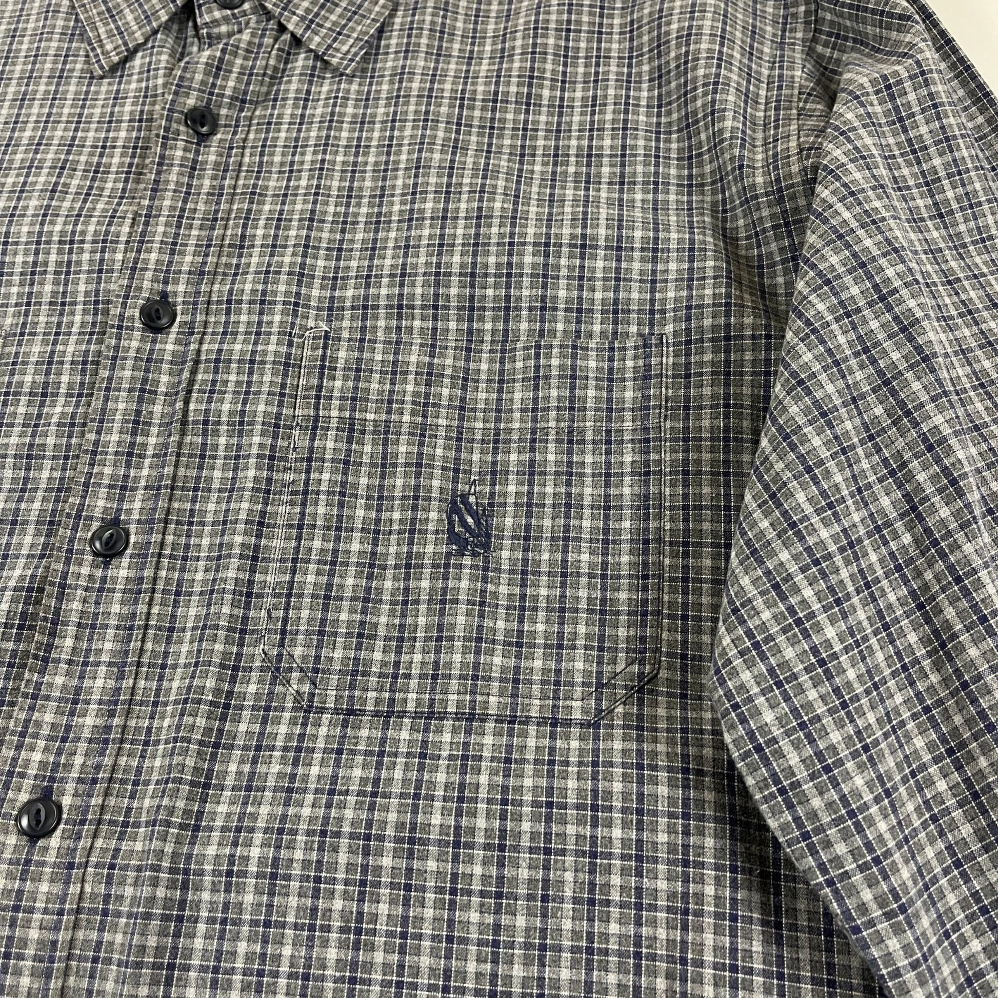 90s XXL Nautica shirt, vintage grey & blue 1990s men's plaid cotton long sleeve button down top