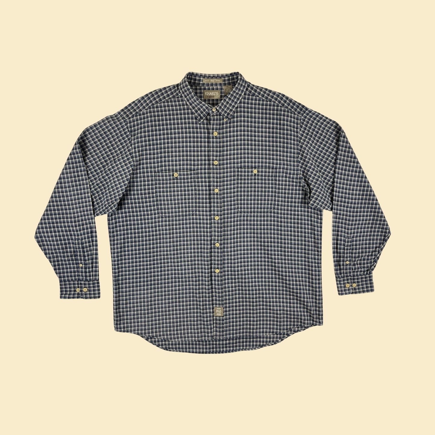 90s/Y2K flannel 2XL shirt, Khaki's by Arrows vintage 1990s blue & grey long sleeve cotton button down