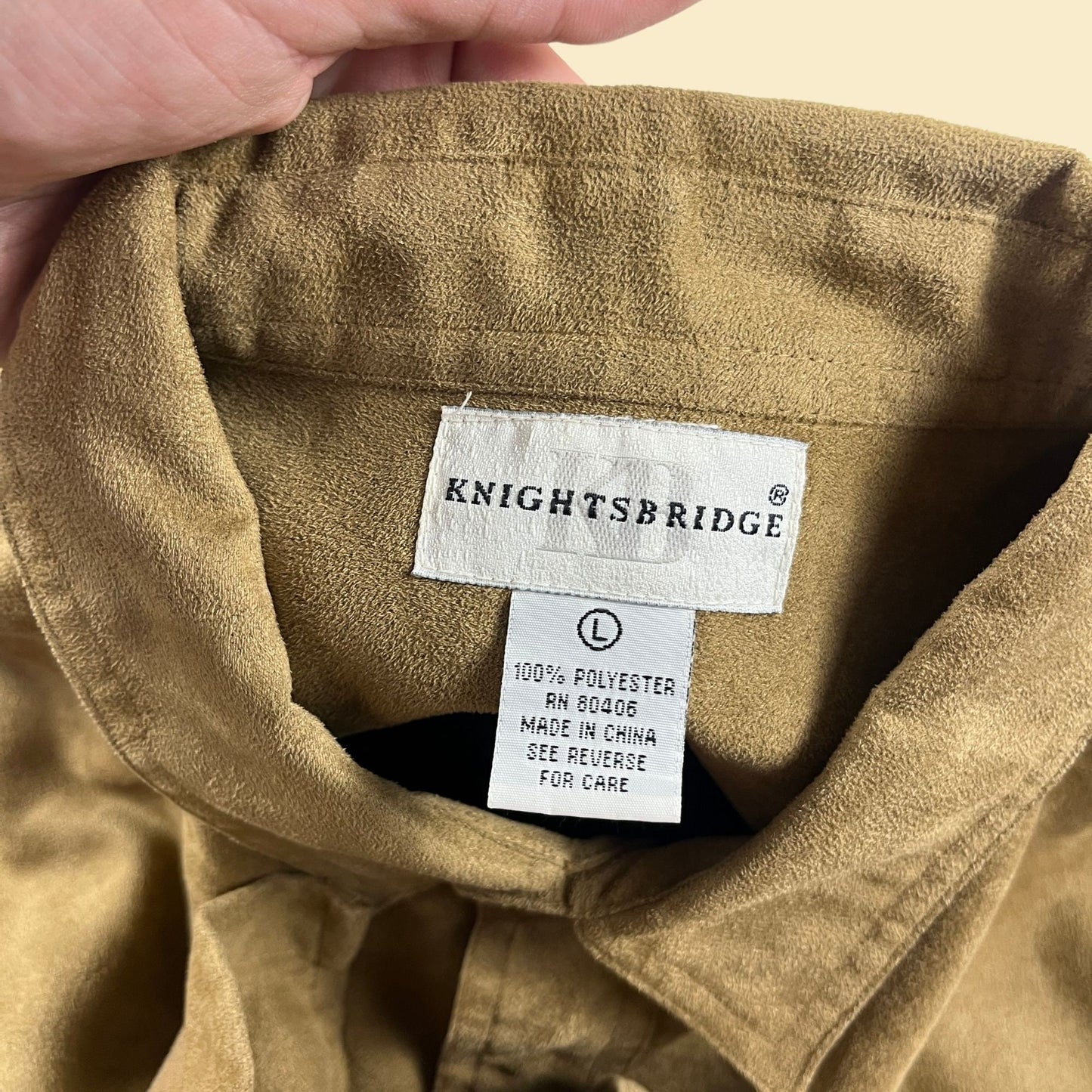 90s L brown faux-suede shirt by Knightsbridge, vintage 1990s long sleeve button down top