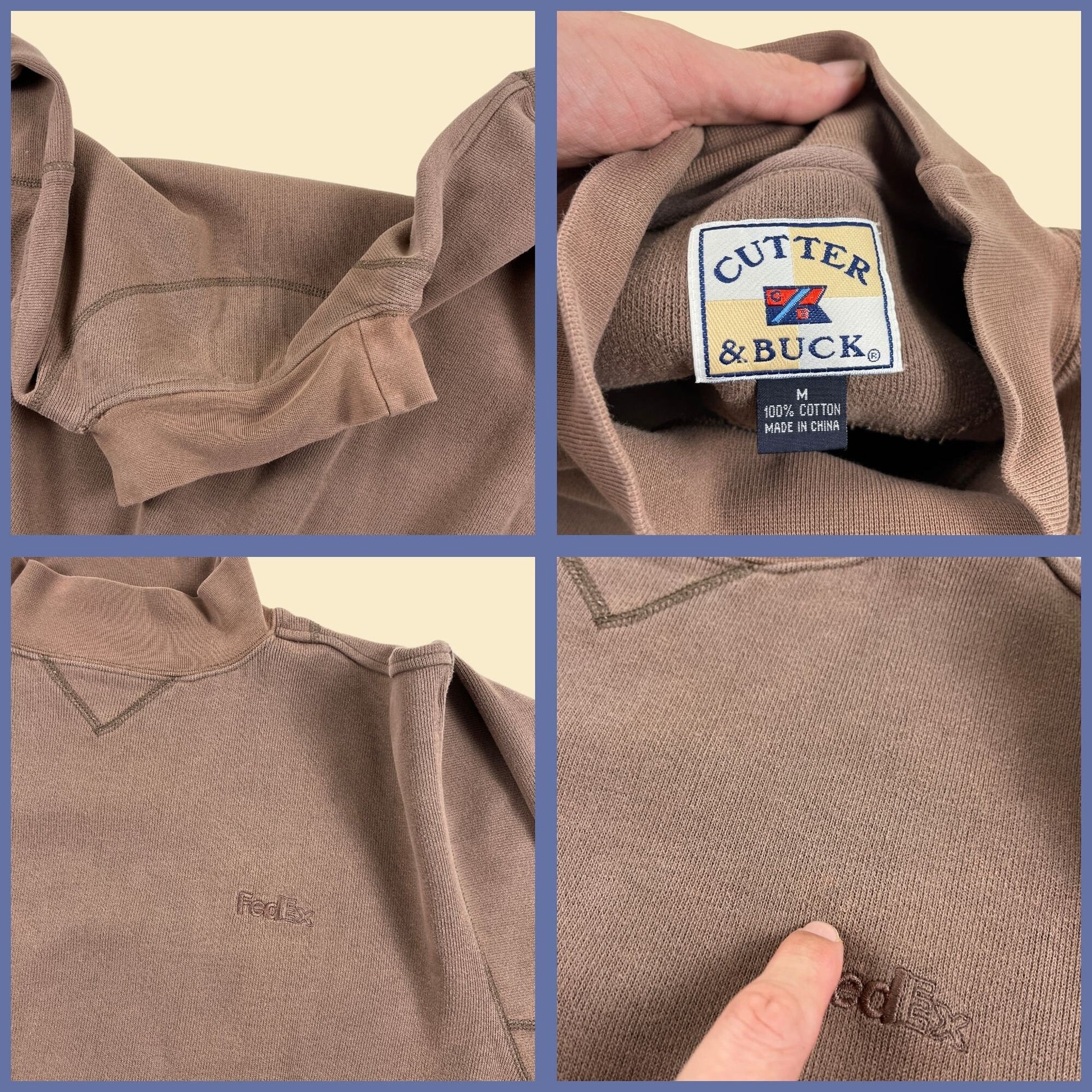 1990s M FedEx mock neck brown sweatshirt, vintage men's cotton pullover top by Cutter & Buck