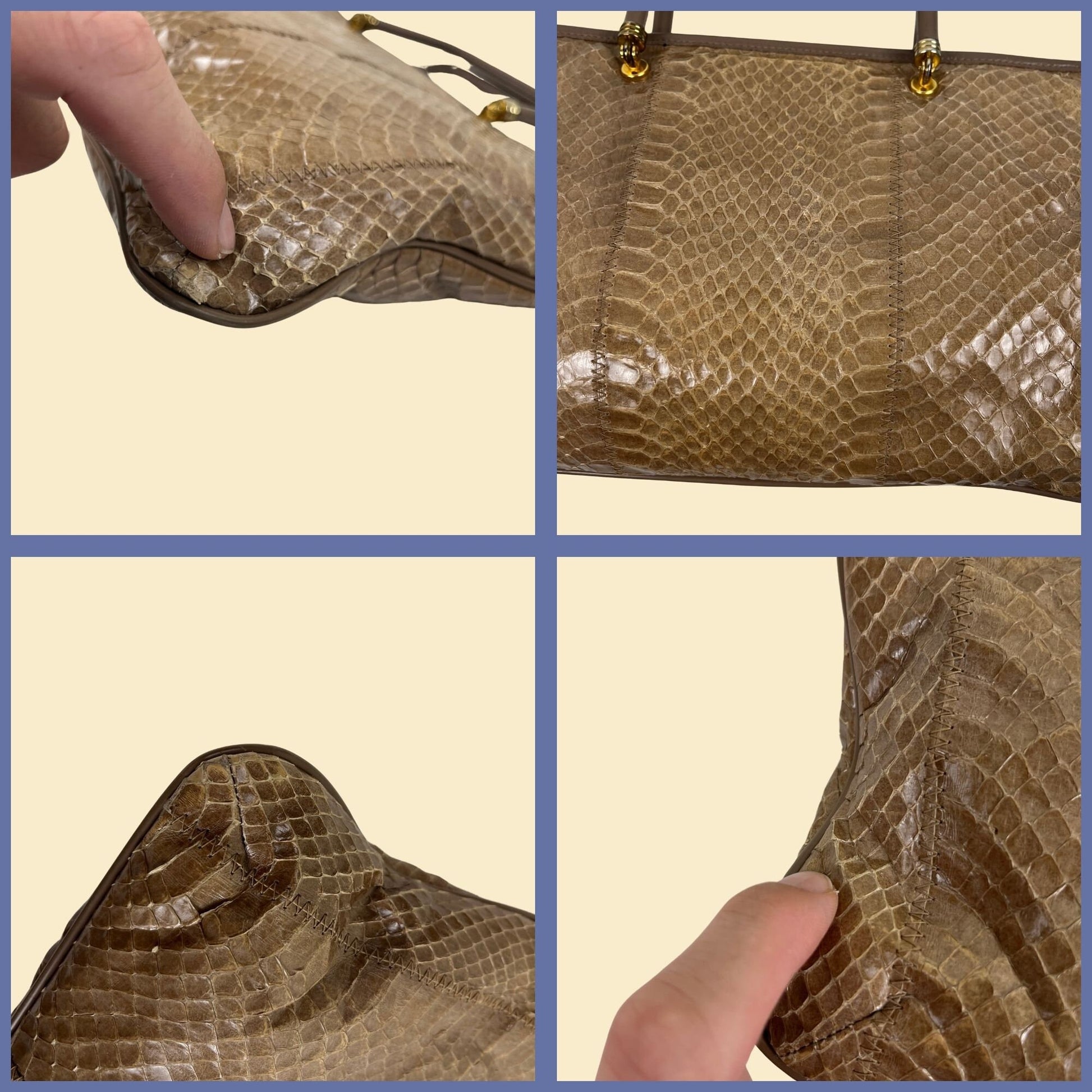 1970s Margolm snake-skin leather bag, vintage 70s brown top handle bag