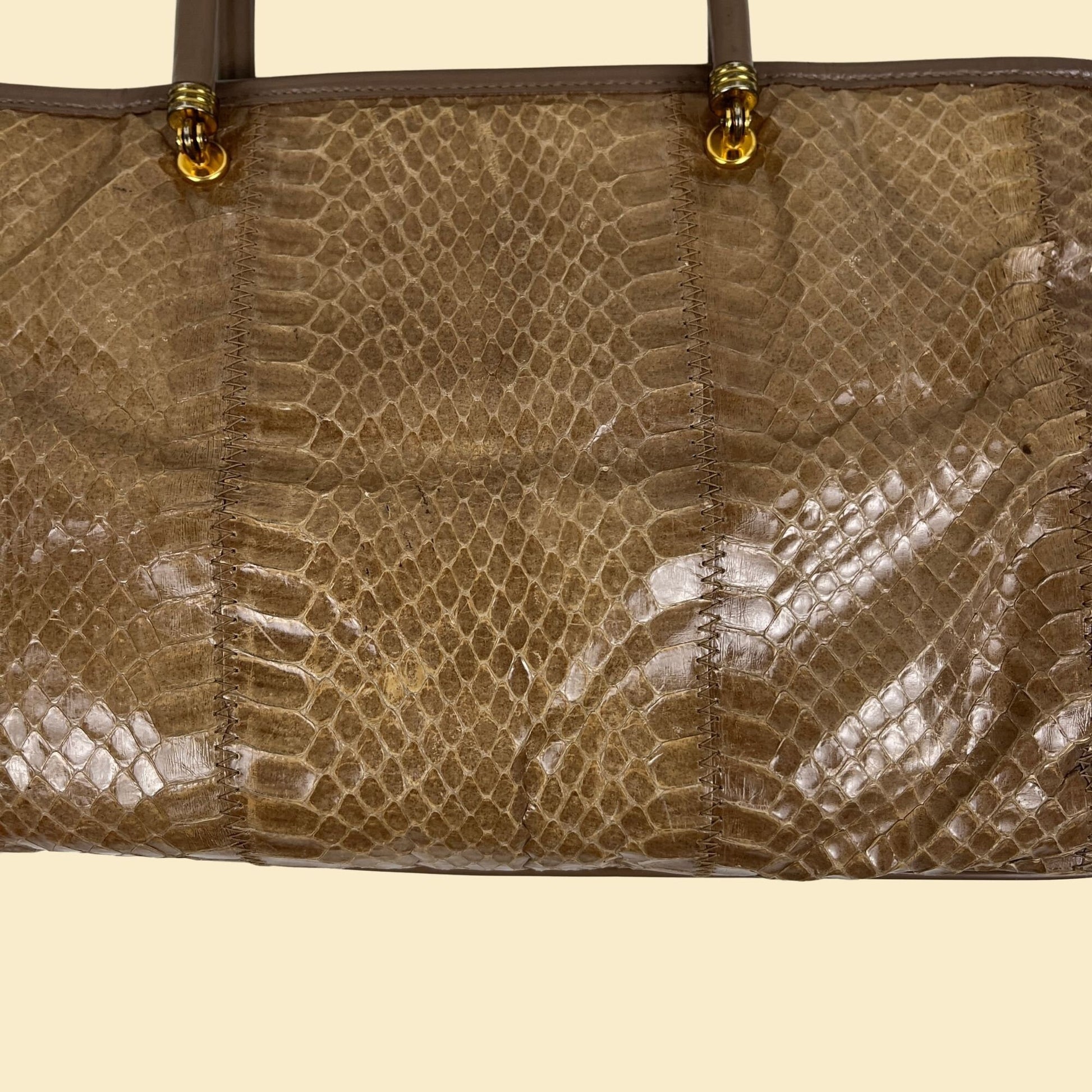 1970s Margolm snake-skin leather bag, vintage 70s brown top handle bag