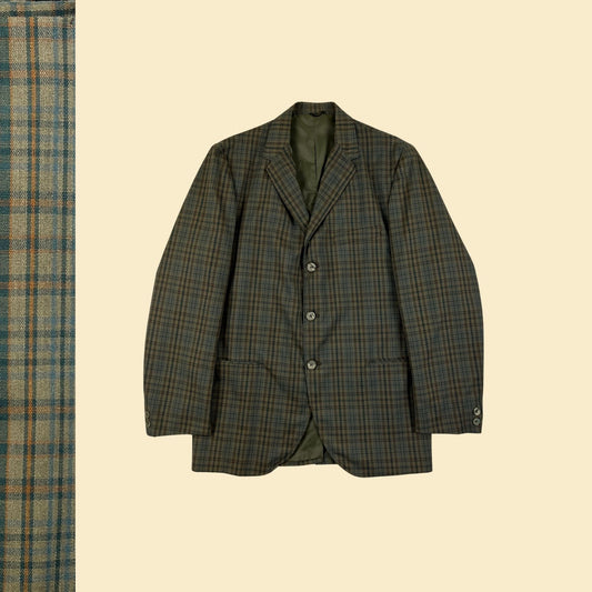 1960s men's green sports coat by Carahan's Distinctive Clothes, vintage plaid men's blazer jacket