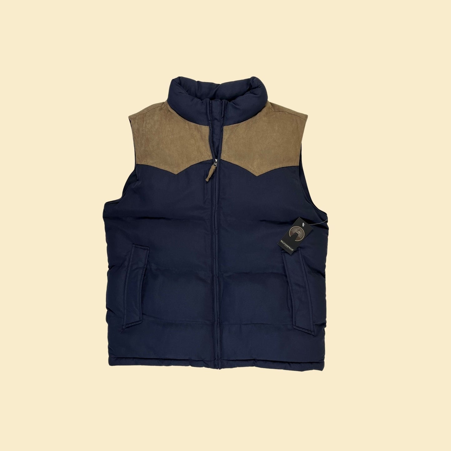 Y2K puffer vest by Weatherproof, size M 2000s blue & beige color block zip up vest