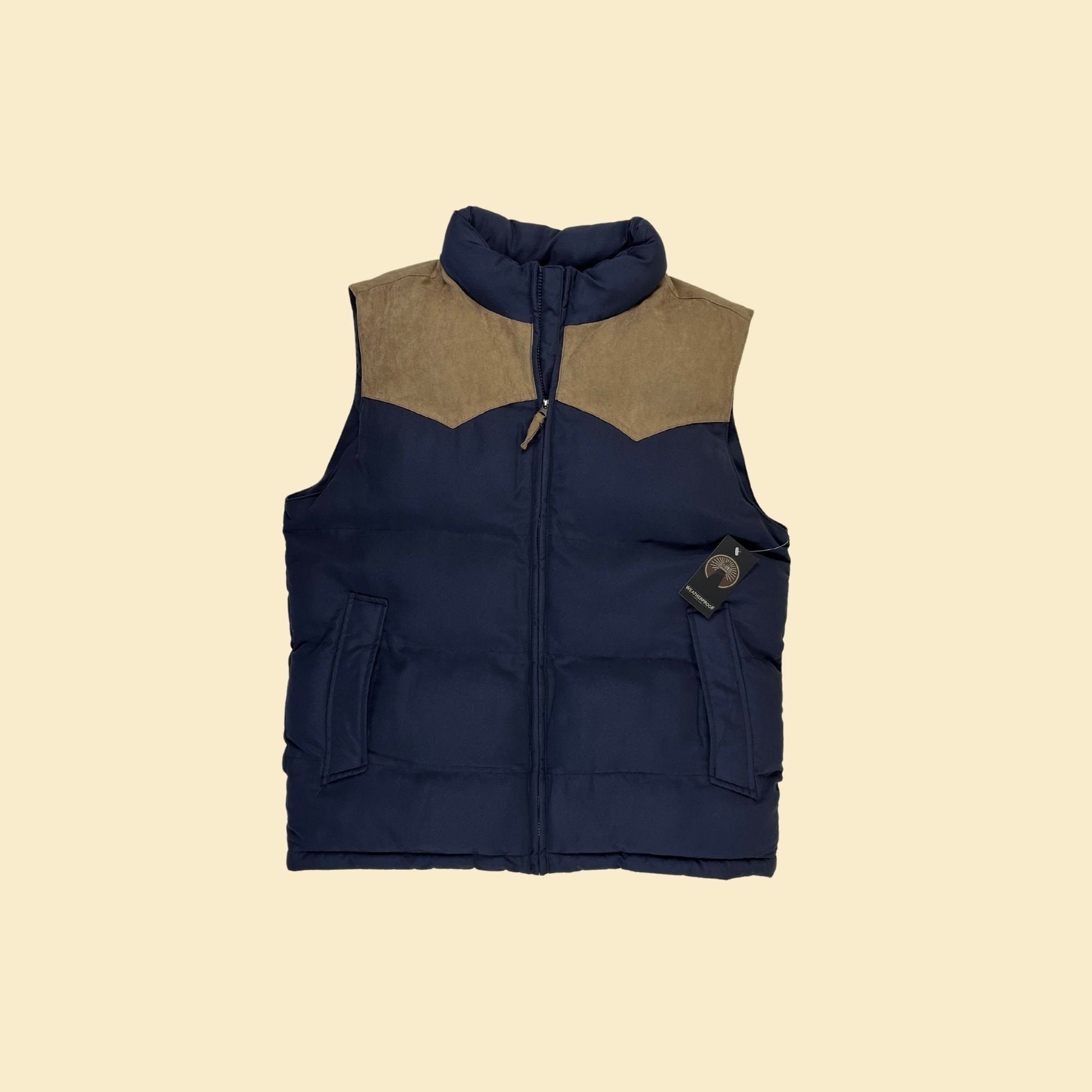 Y2K puffer vest by Weatherproof, size M 2000s blue & beige color block zip up vest