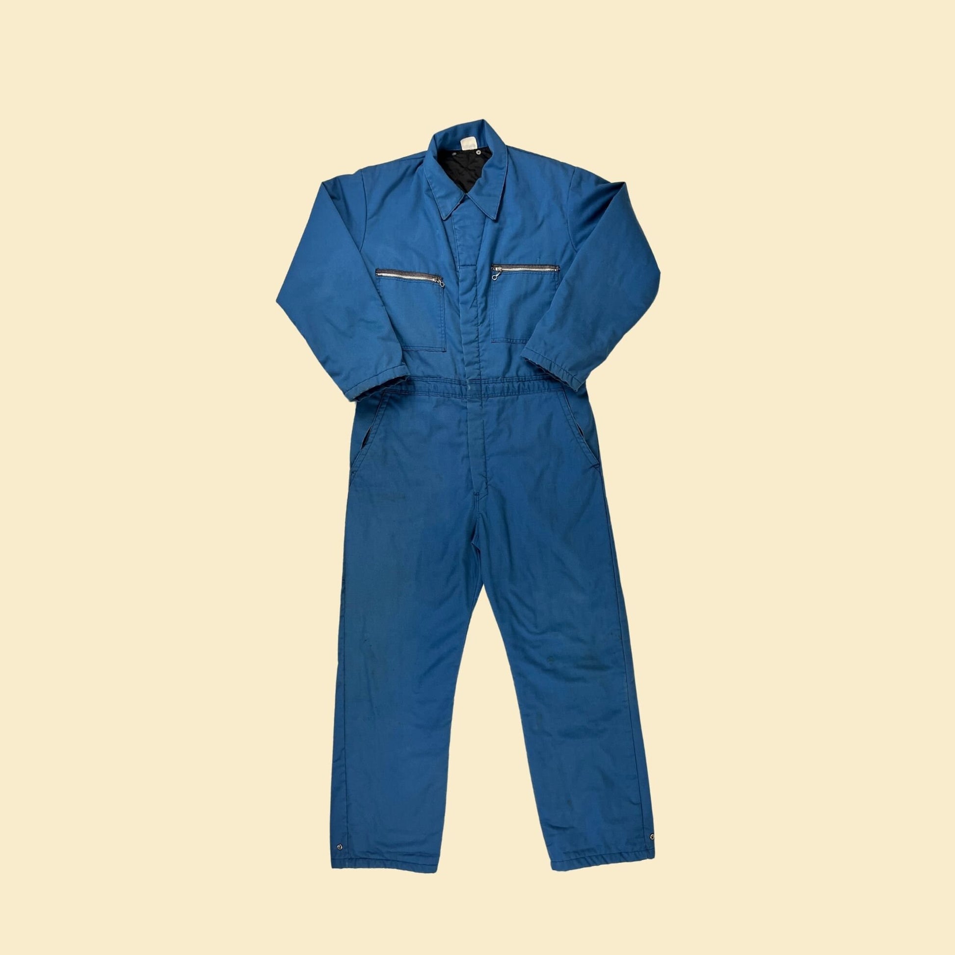 1970s M Unitog blue coveralls, vintage 70s workwear men's long sleeve one-piece