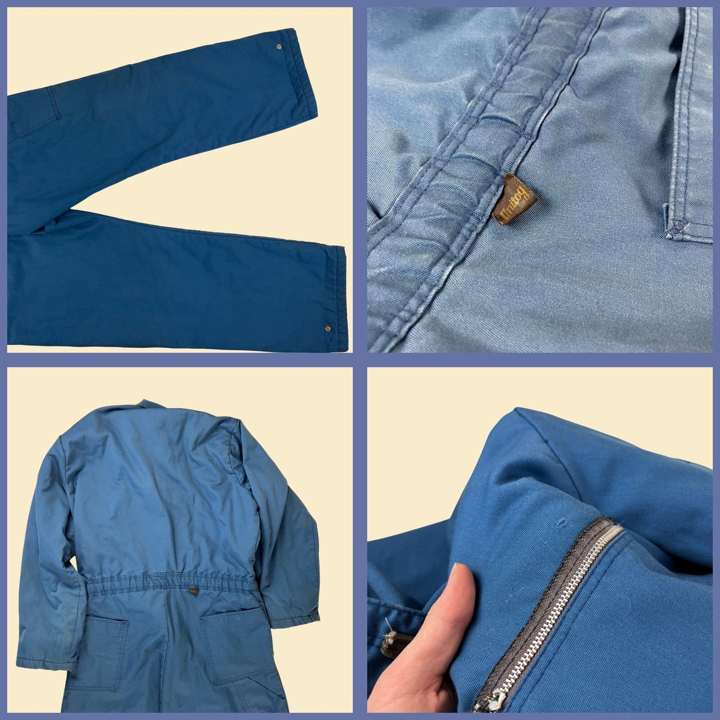 1970s M Unitog blue coveralls, vintage 70s workwear men's long sleeve one-piece