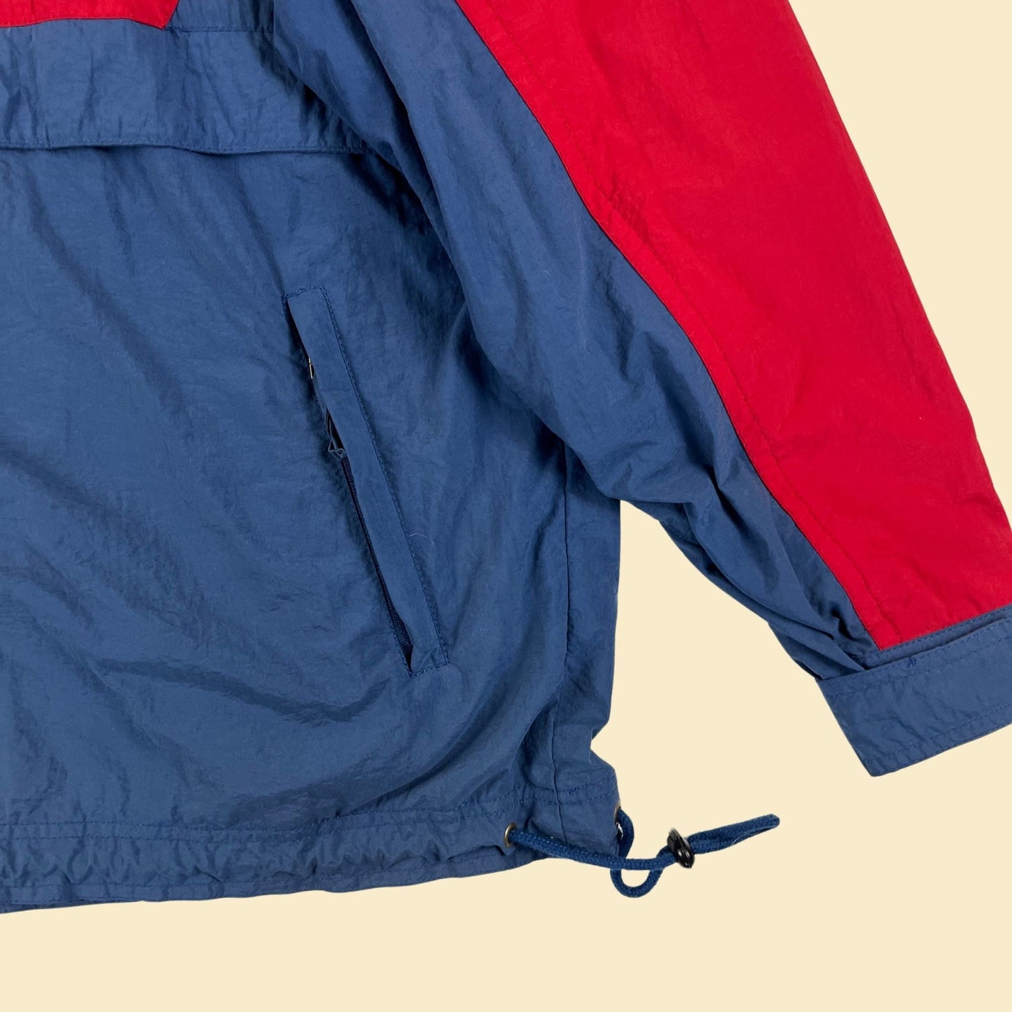 1990s L red/blue windbreaker by HEAD, vintage 90s pullover hooded colorblock track jacket