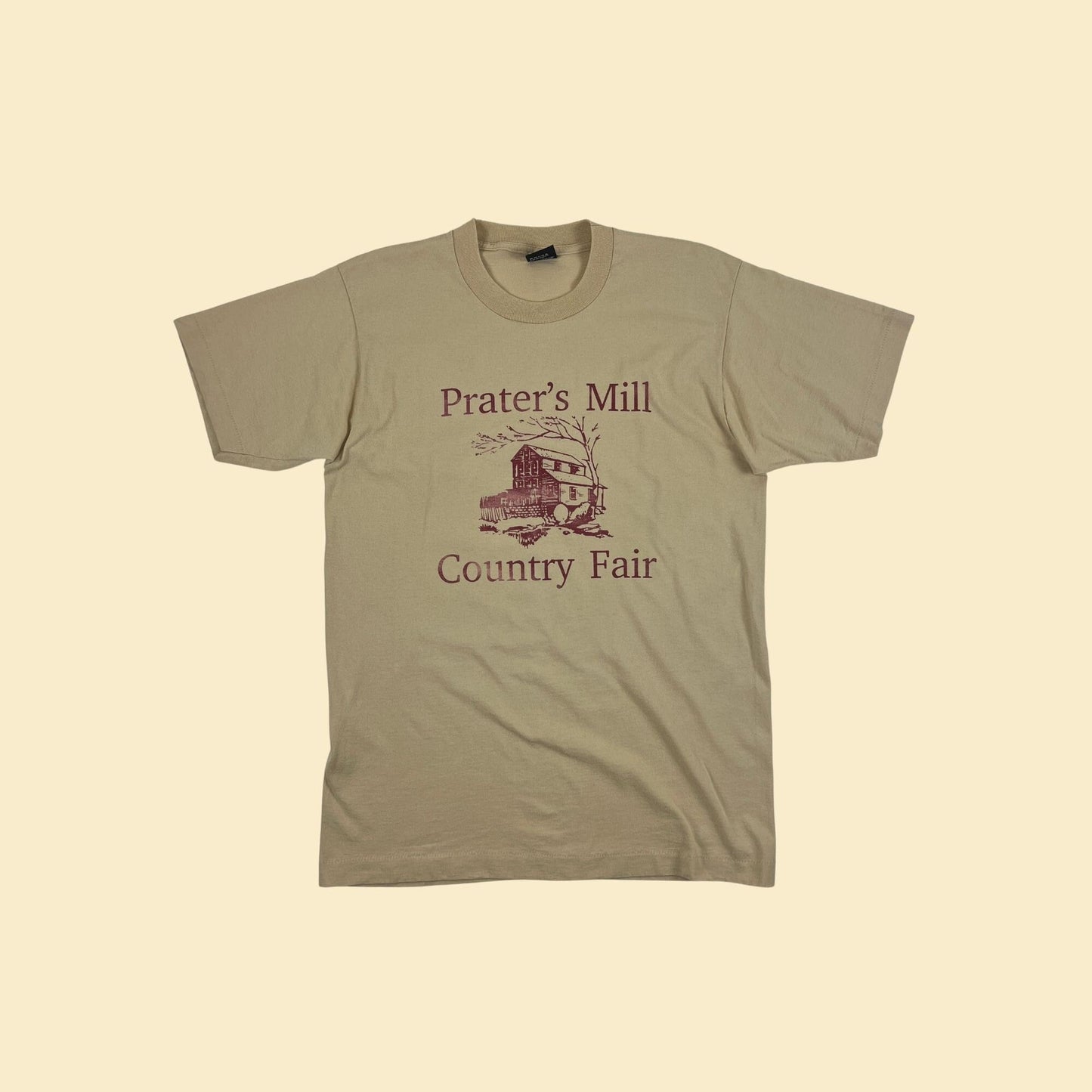 80s/90s L Prater's Mill Country Fair (Georgia) Screen Stars t-shirt, single stitch beige & burgundy tee