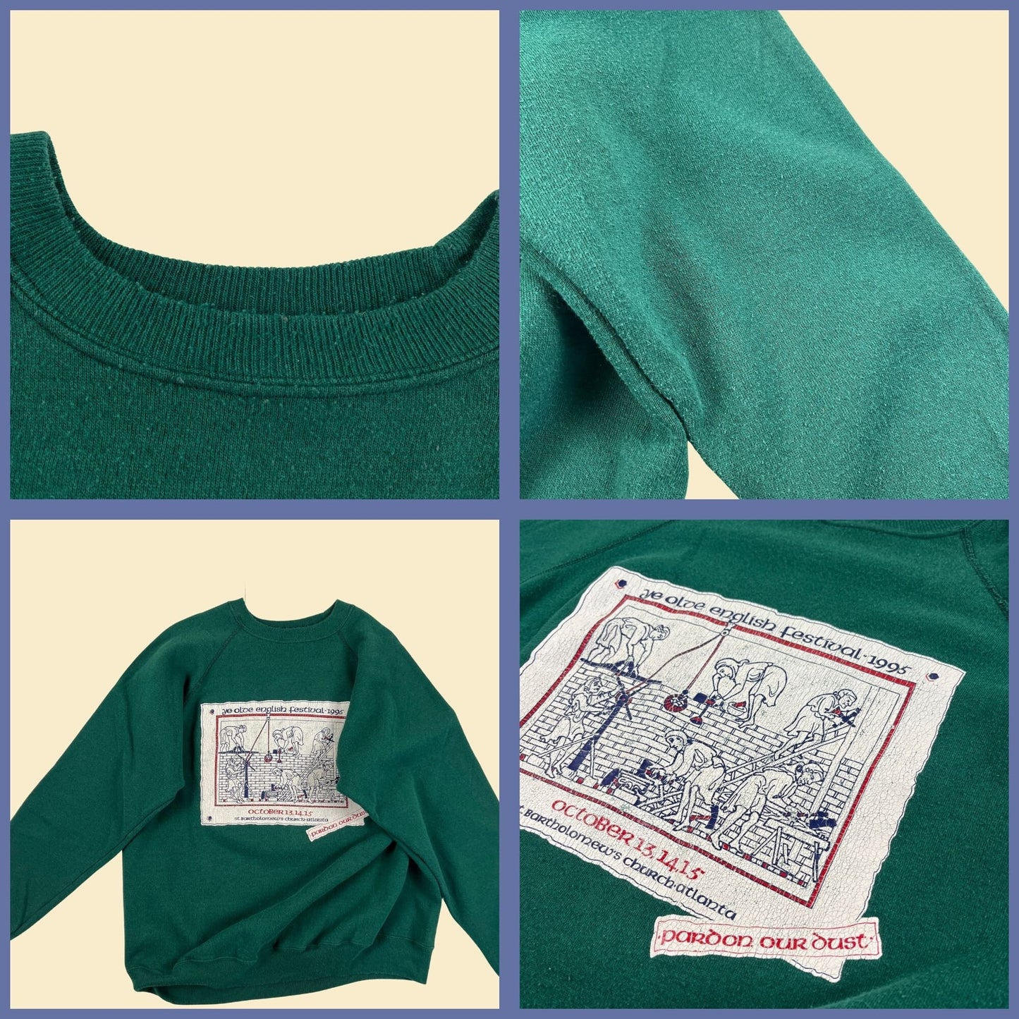 90s XL Ye Old English Festival Atlanta GA crewneck by Hanes Activewear, vintage 1990s green/white sweatshirt