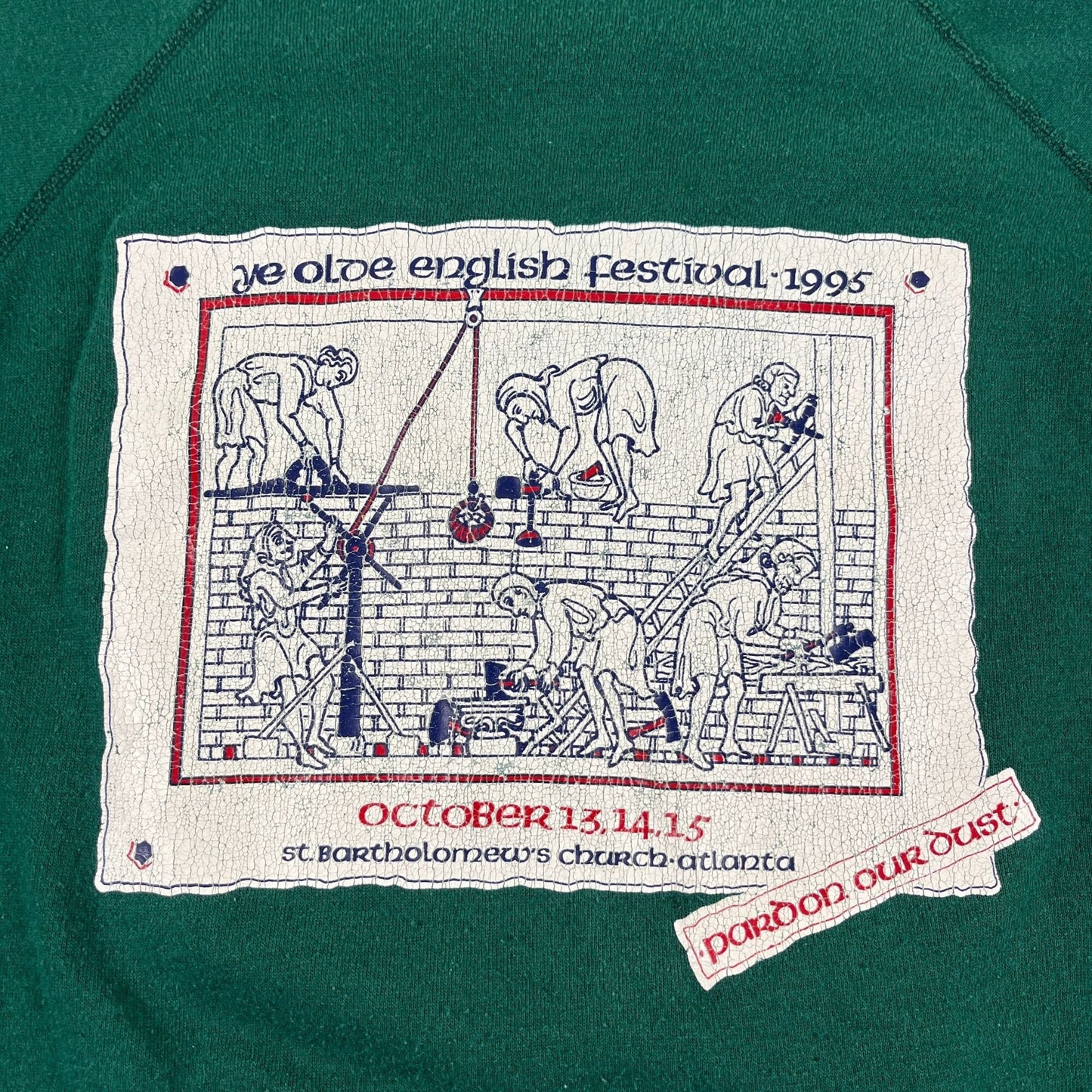 90s XL Ye Old English Festival Atlanta GA crewneck by Hanes Activewear, vintage 1990s green/white sweatshirt