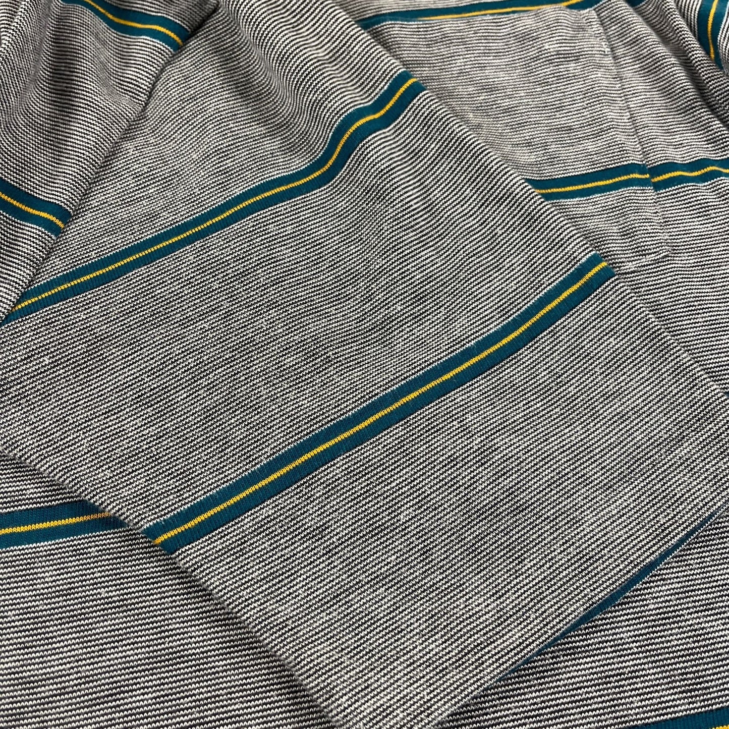 1990s striped golf shirt by Puritan, vintage men's M to L teal/black/white/yellow polo short sleeve shirt