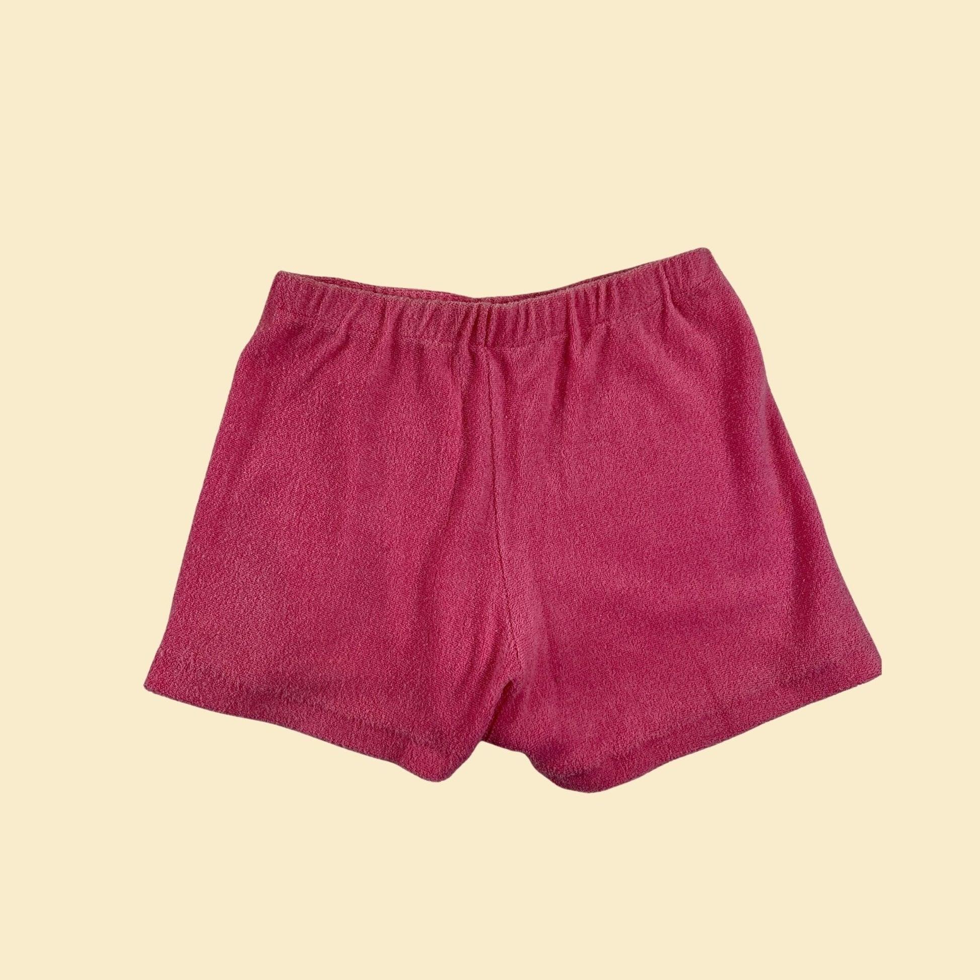 1970s M terry cloth shorts by Tastee Goodies California, pink vintage 70s women's casual/beach shorts