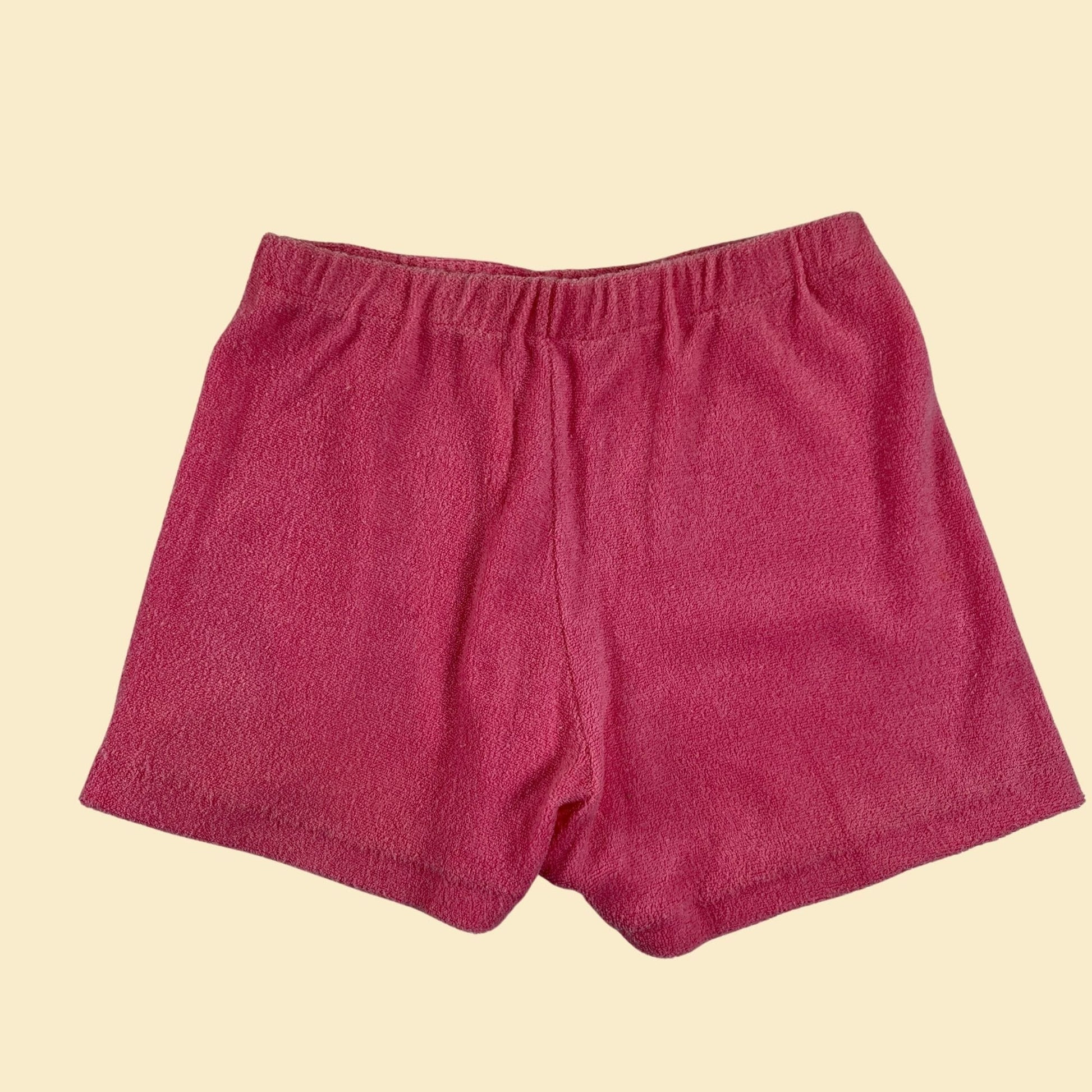 1970s M terry cloth shorts by Tastee Goodies California, pink vintage 70s women's casual/beach shorts