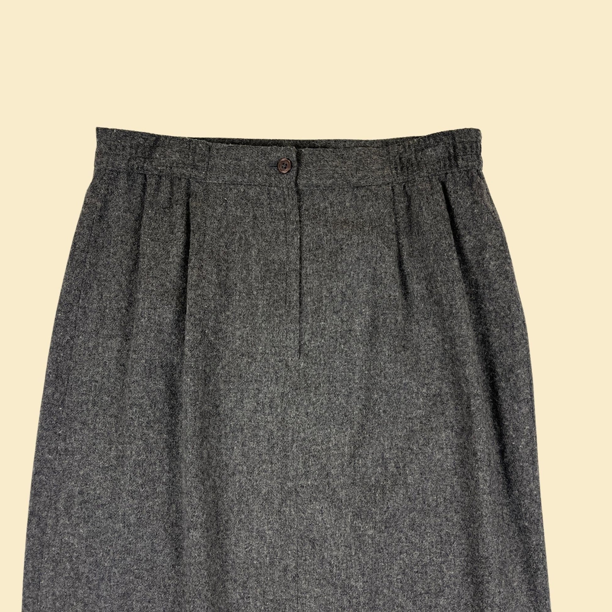 1980s grey wool skirt by Sag Harbor, vintage size 14 maxi skirt w/ partial elastic waist