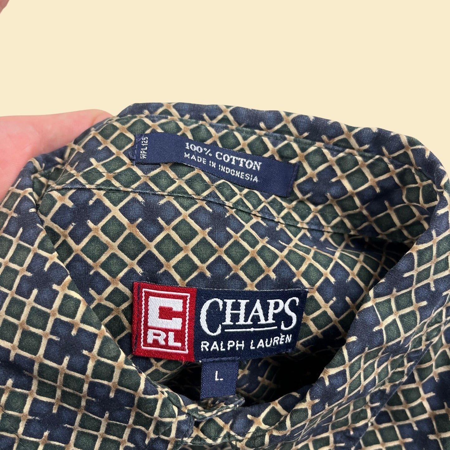 90s L Chaps Ralph Lauren shirt, vintage 1990s blue & green button down cotton top