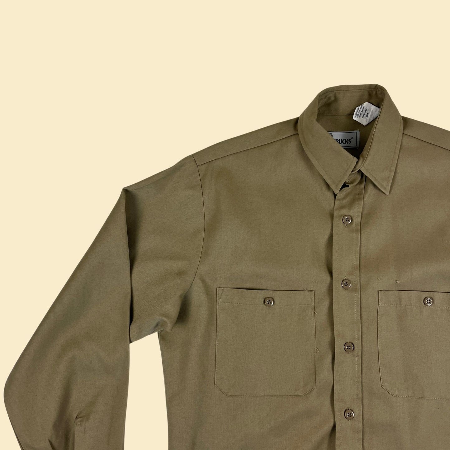 1980s M tan Roebucks workwear shirt, vintage 80s men's button down long sleeve top