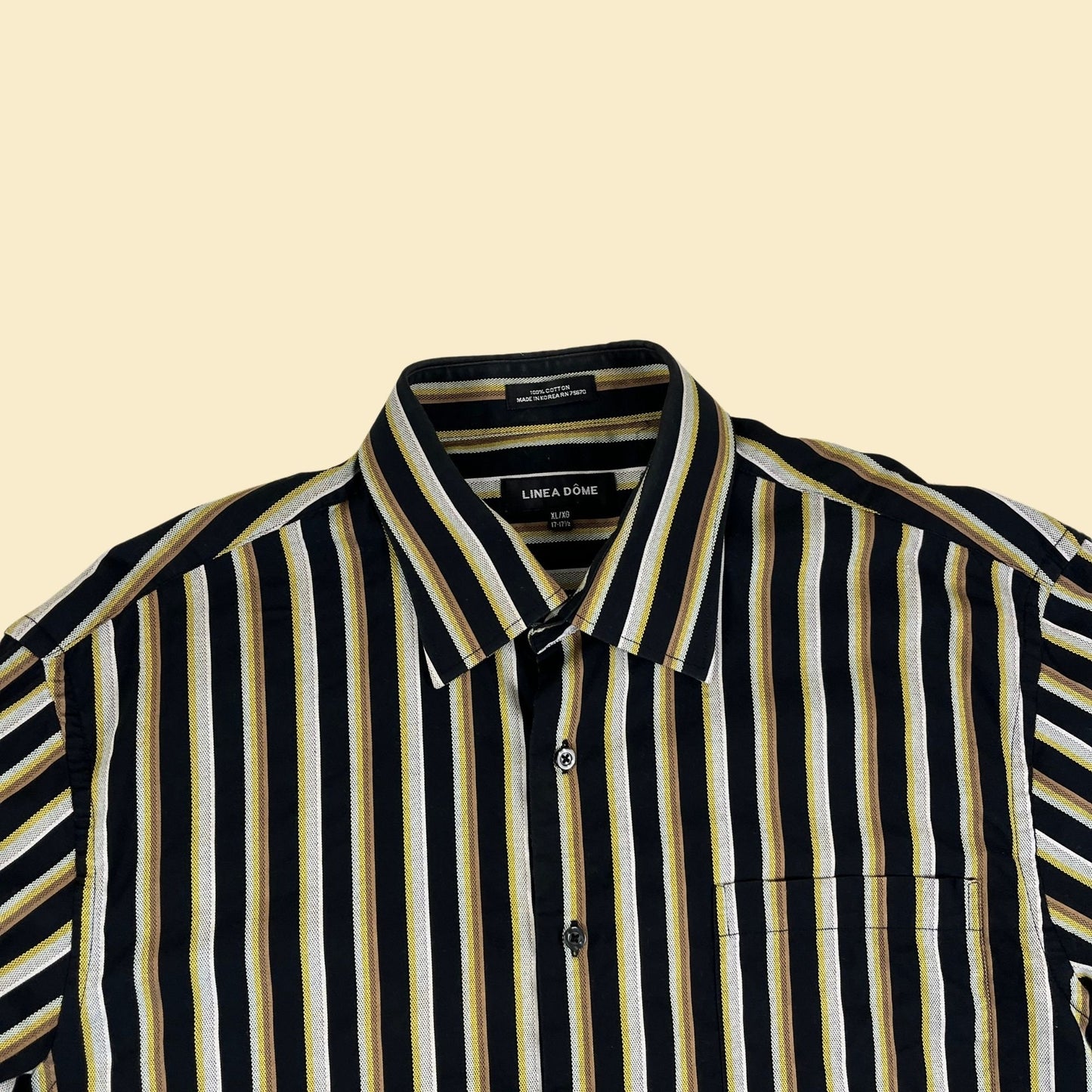 1990s XL striped dress shirt by Linea Dôme, vintage XL 17-17.5 yellow/black/grey long sleeve shirt