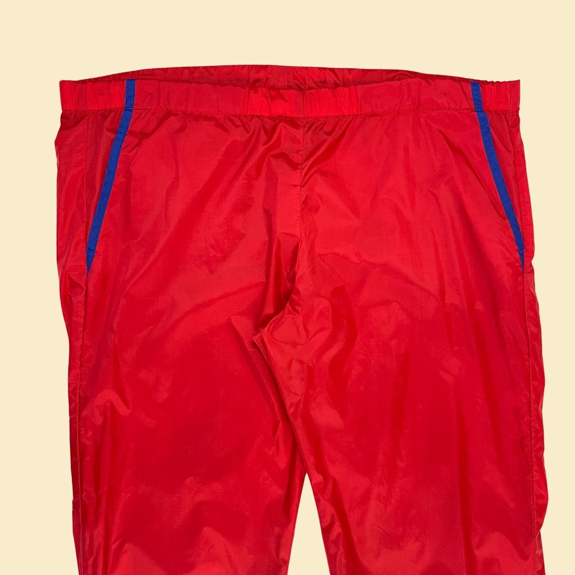 1980s L red nylon pants by High Sierra, vintage 80s/90s red & yellow athletic pants with drawstring