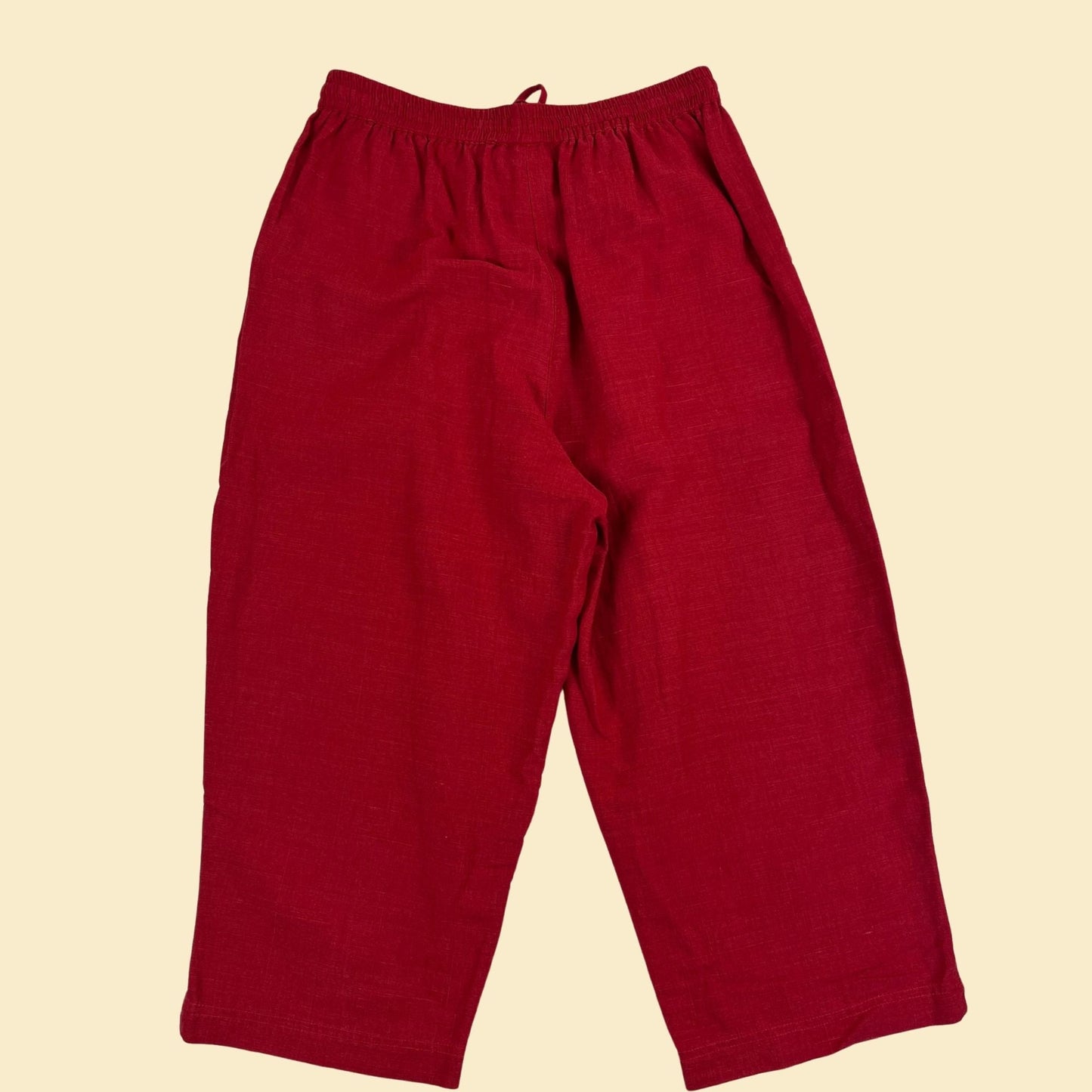 90s/Y2K red linen M capris by Erin London, vintage silk & linen women's ankle length 2000s capri pants w/ elastic waist