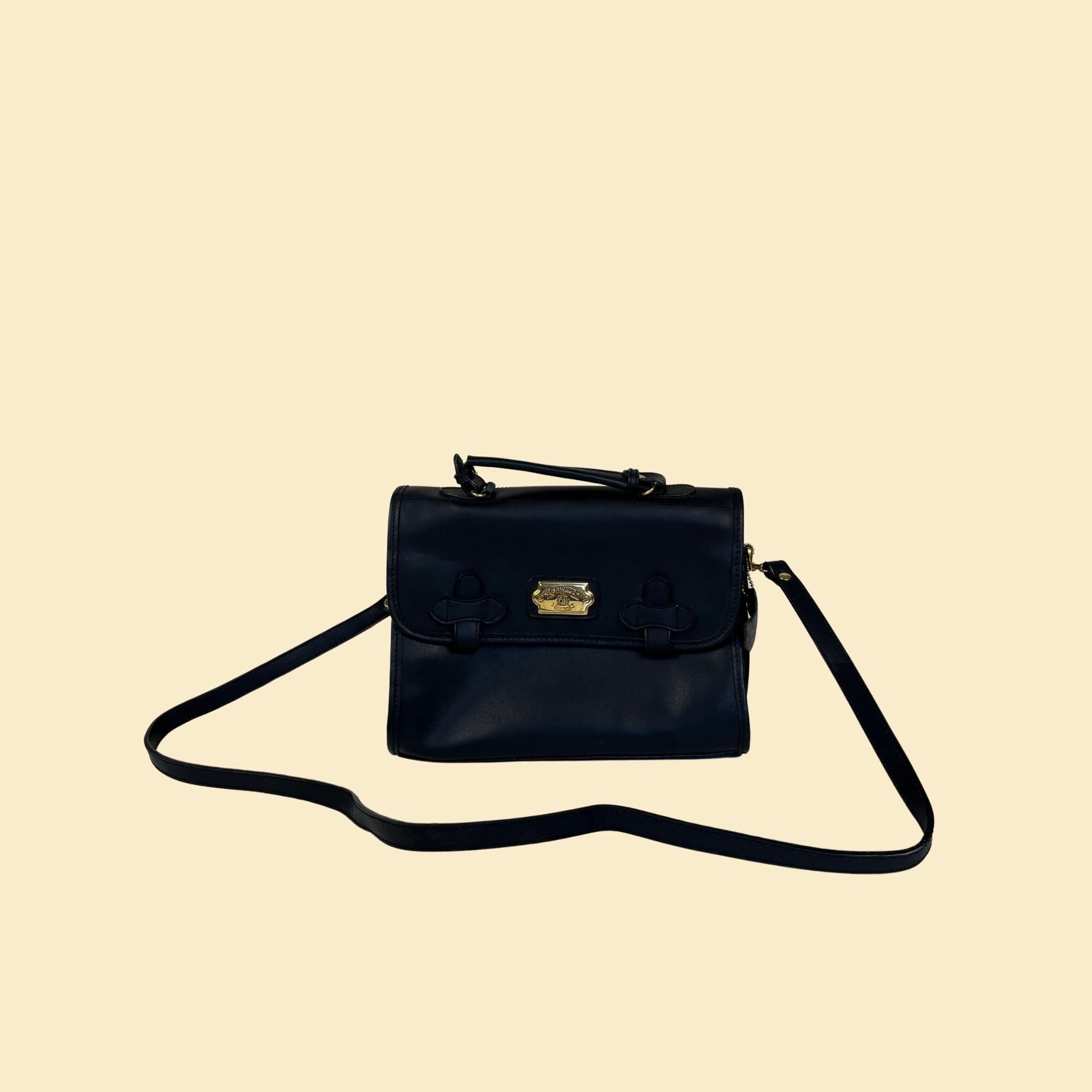 90s Vittoria black leather handbag, vintage 1990s black & gold top handle shoulder bag