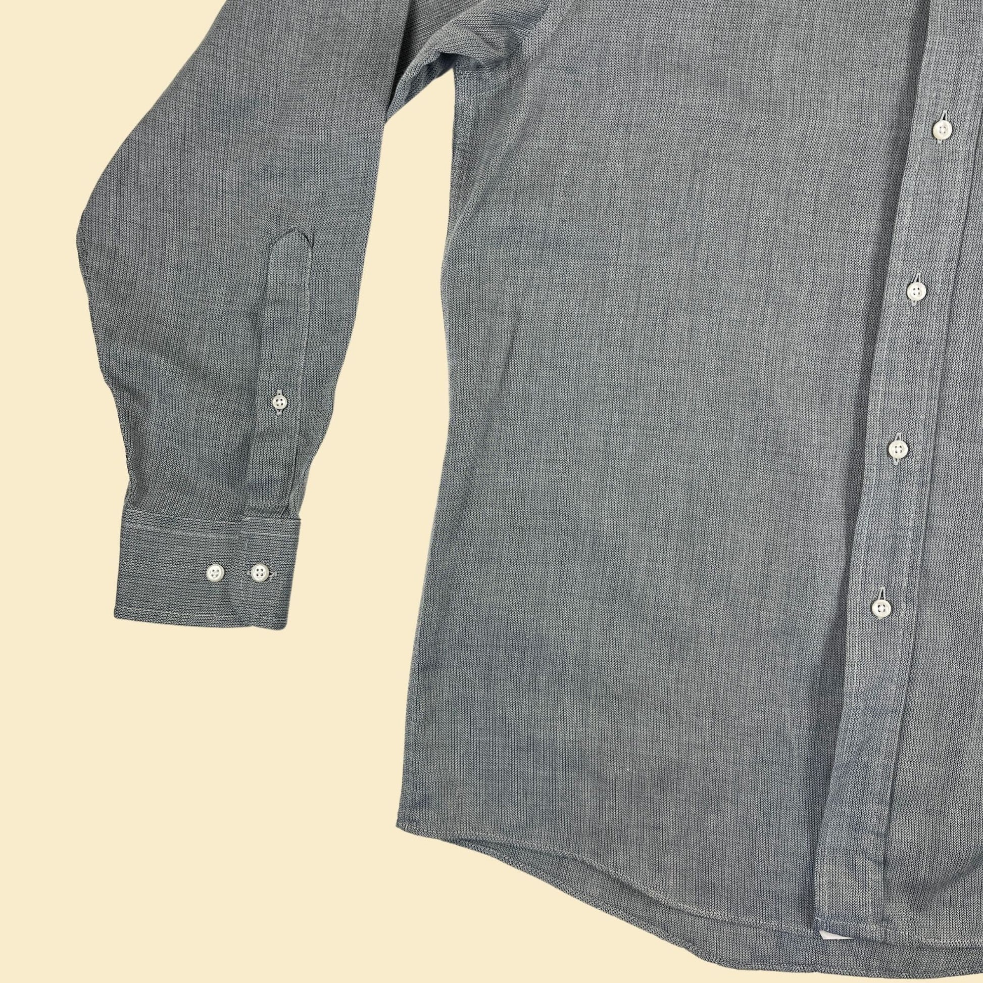 1980s men's grey shirt by Arrow Kent, vintage 80s long sleeve button down lightweight top, size 15.5, 32/33