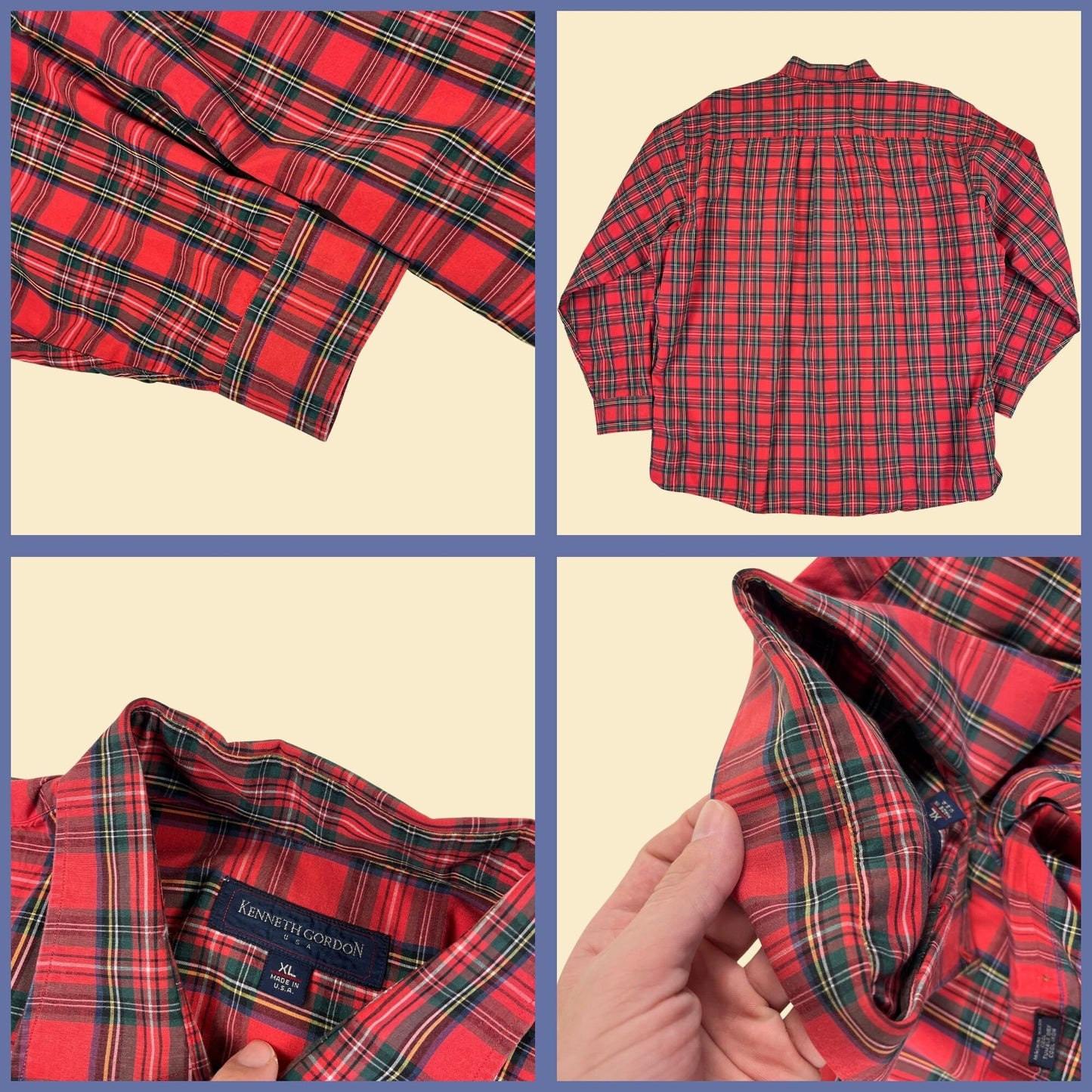 80s XL plaid red shirt, vintage 1980s men's red & blue long sleeve cotton button down top