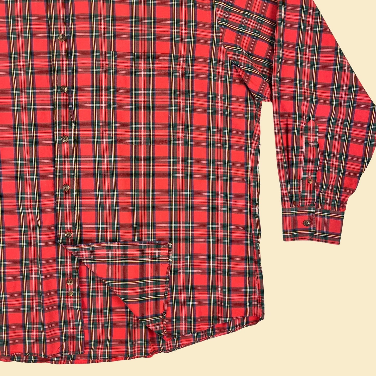 80s XL plaid red shirt, vintage 1980s men's red & blue long sleeve cotton button down top