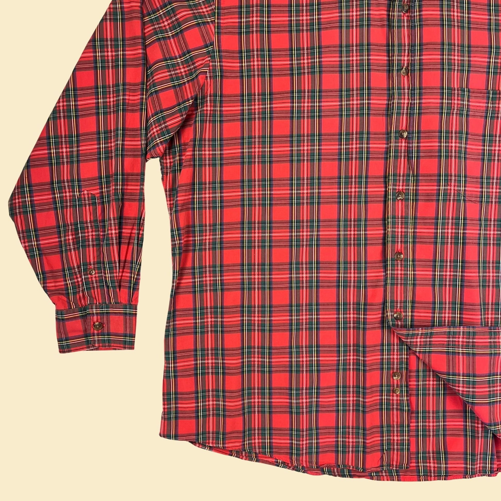 80s XL plaid red shirt, vintage 1980s men's red & blue long sleeve cotton button down top