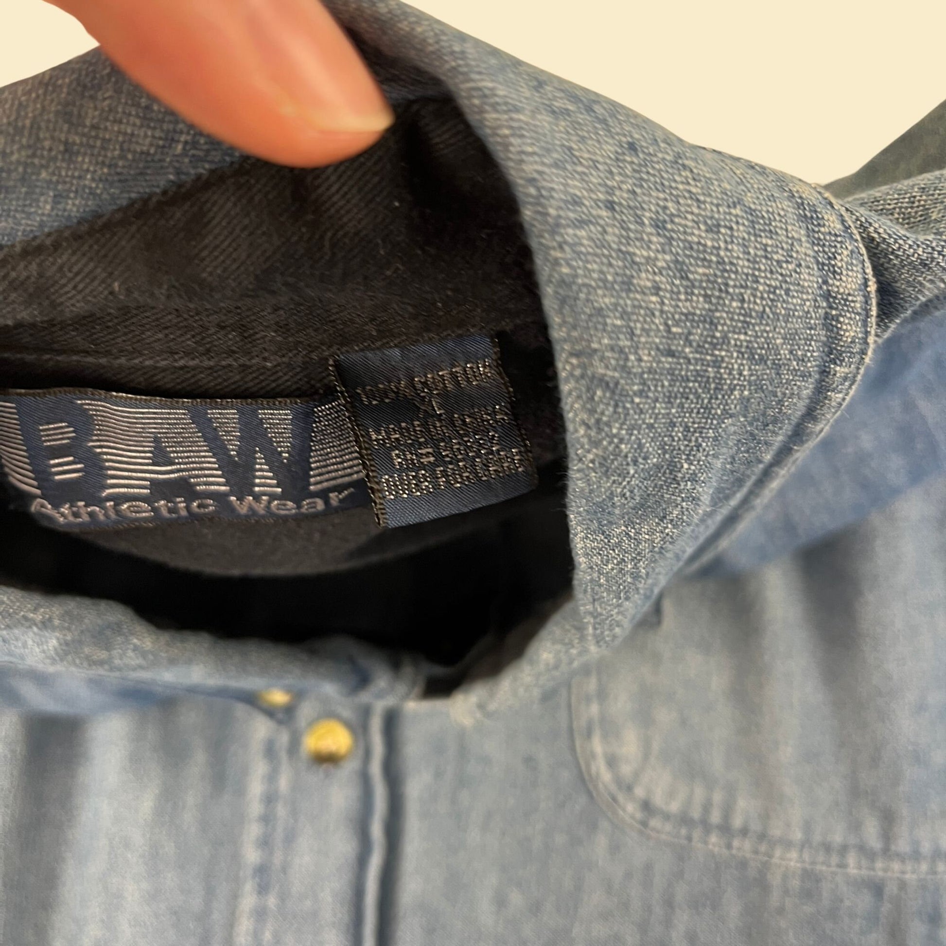 Y2K denim XL button down shirt w/ GoodWorkNetwork.org logo, vintage long sleeve 2000s medium wash button down