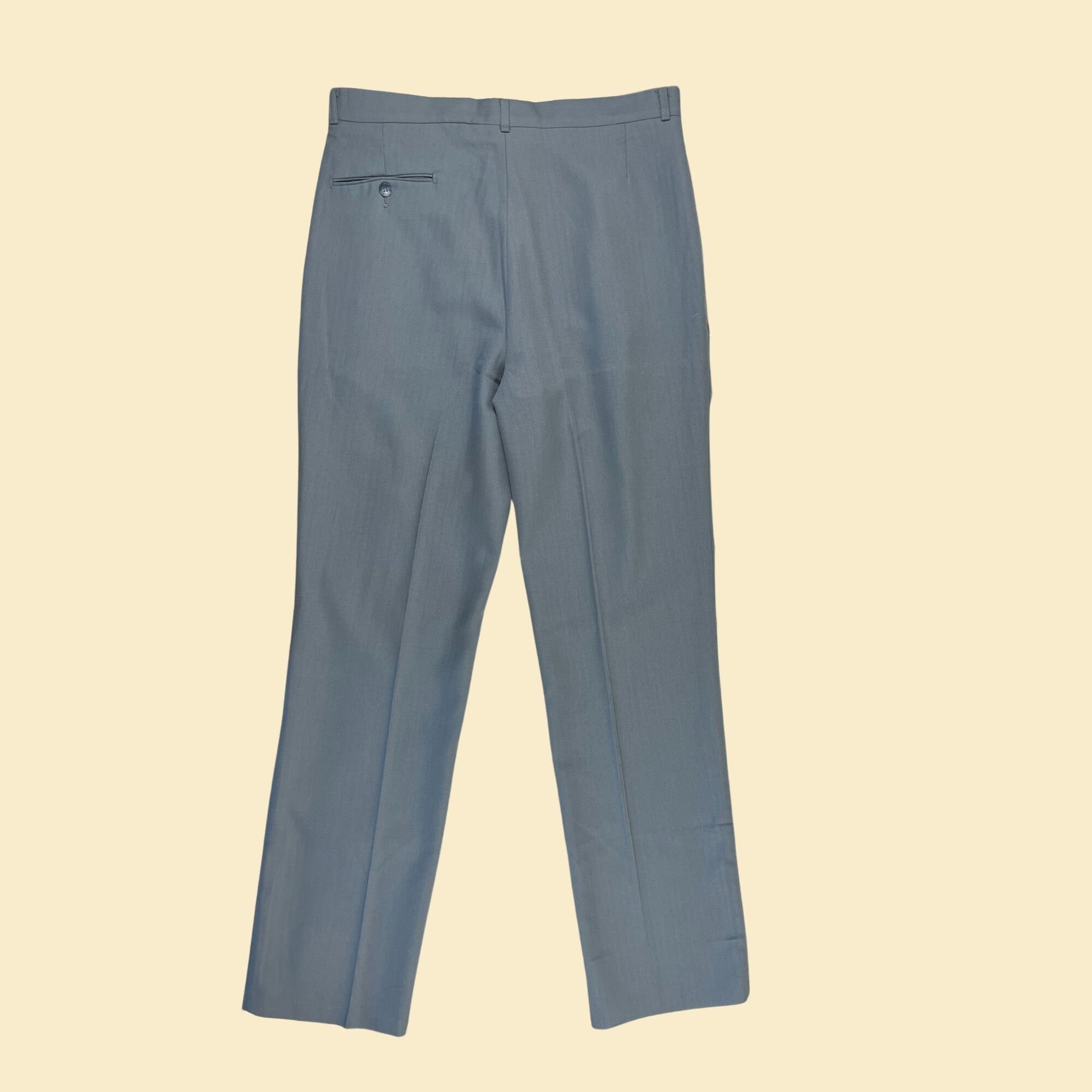 1970s light blue men's 36L pants by New Roads by Angel Flight, vintage baby blue 70s men's pleated pants