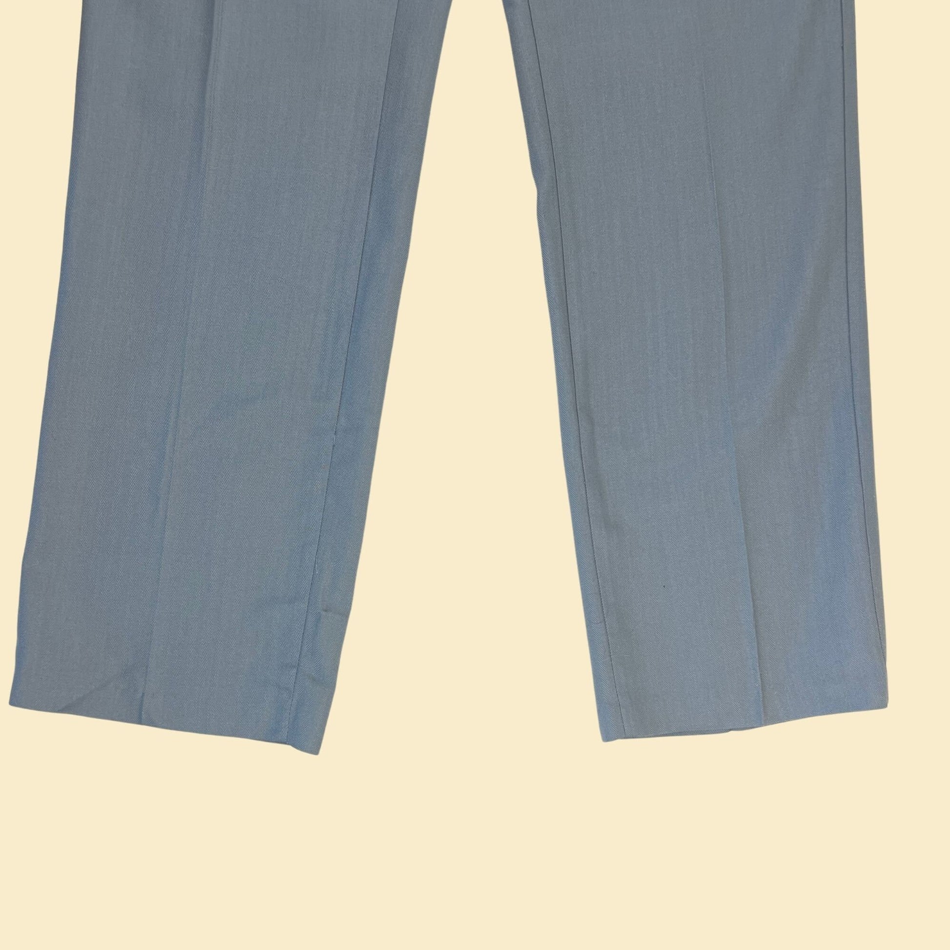 1970s light blue men's 36L pants by New Roads by Angel Flight, vintage baby blue 70s men's pleated pants