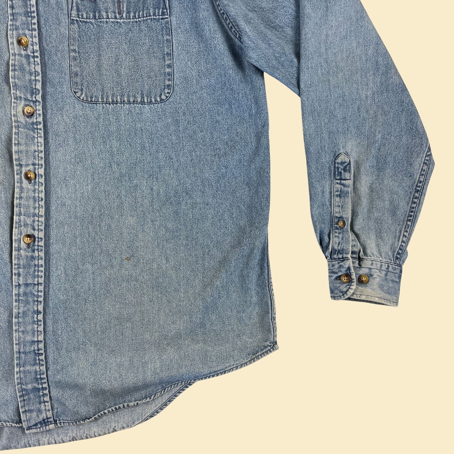 90s XL denim shirt by Arrow, vintage 1990s distressed medium wash button down top