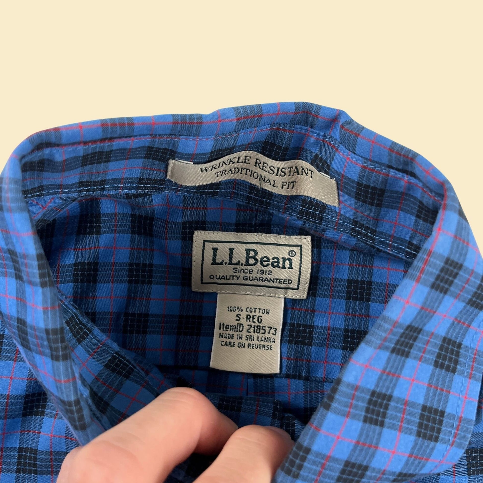 Y2K L.L. Bean S blue shirt, vintage 2000s plaid blue/black men's button down long sleeve top