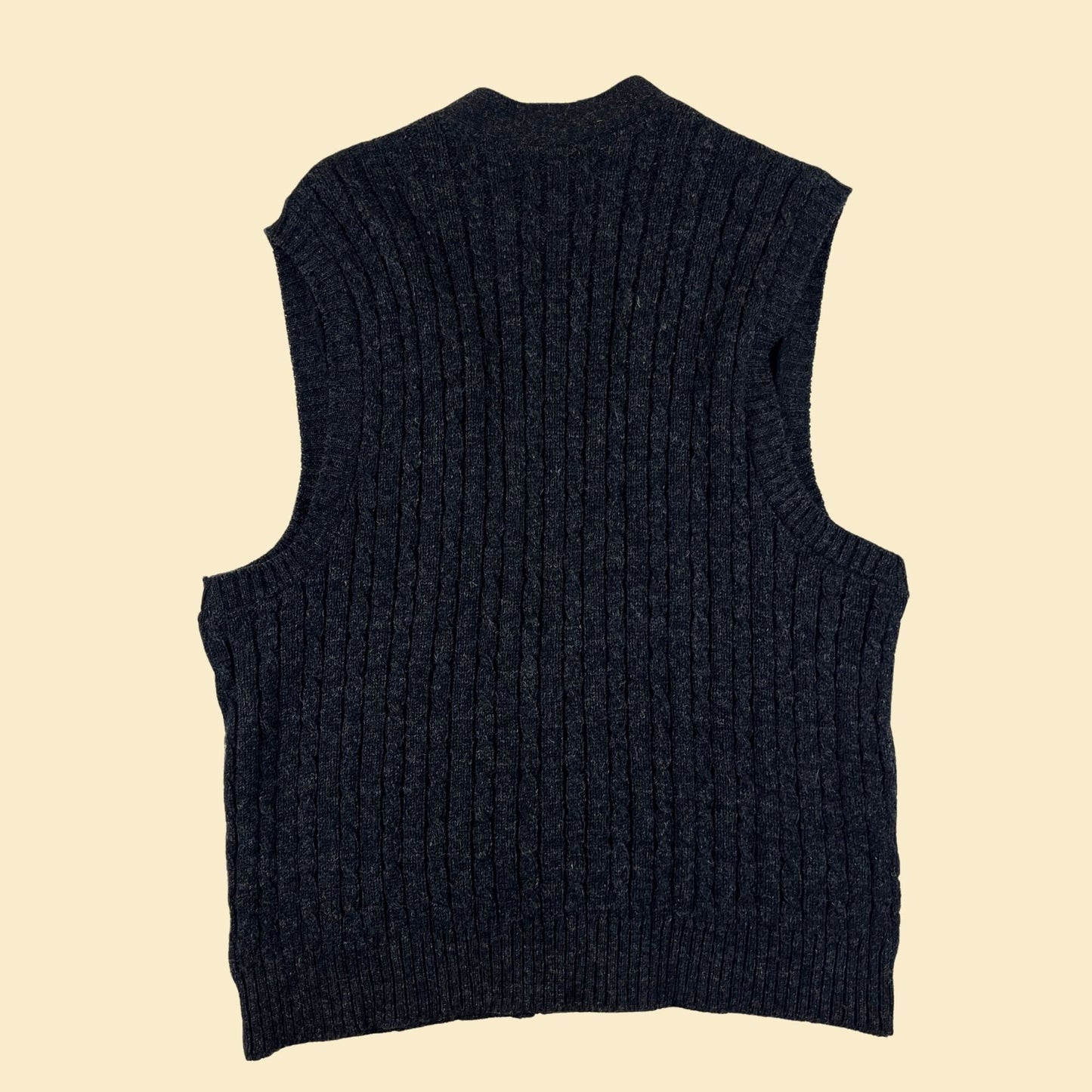 90s L wool vest by Lands' End, vintage 1990s men's black/charcoal sweater vest