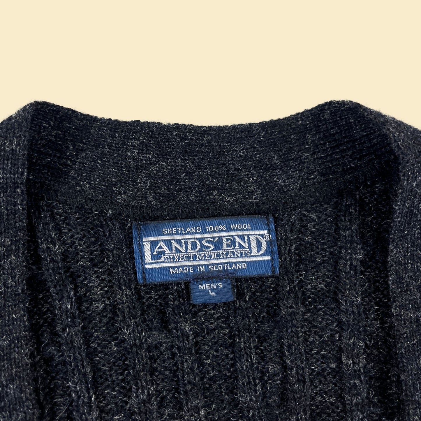 90s L wool vest by Lands' End, vintage 1990s men's black/charcoal sweater vest