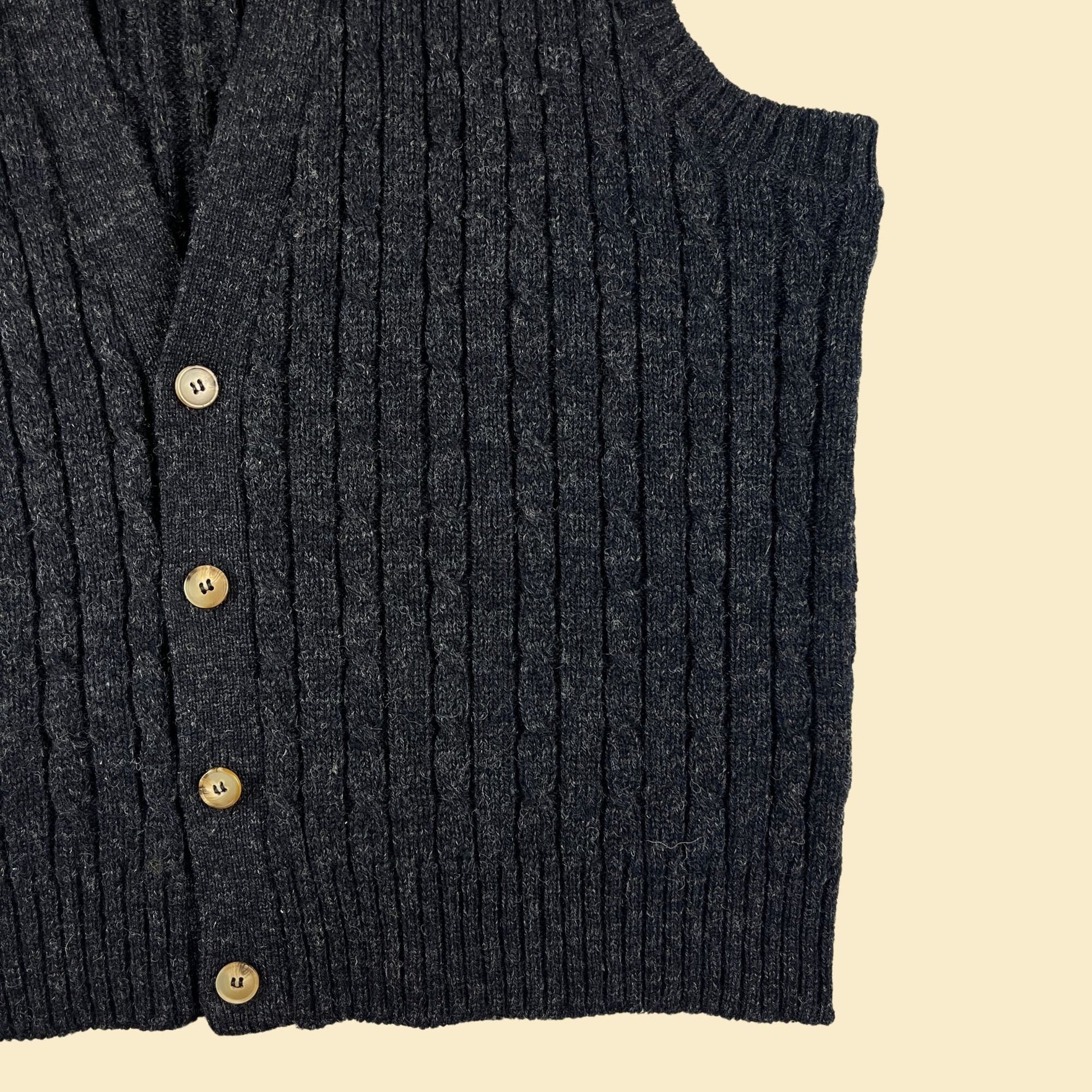 90s L wool vest by Lands' End, vintage 1990s men's black/charcoal sweater vest