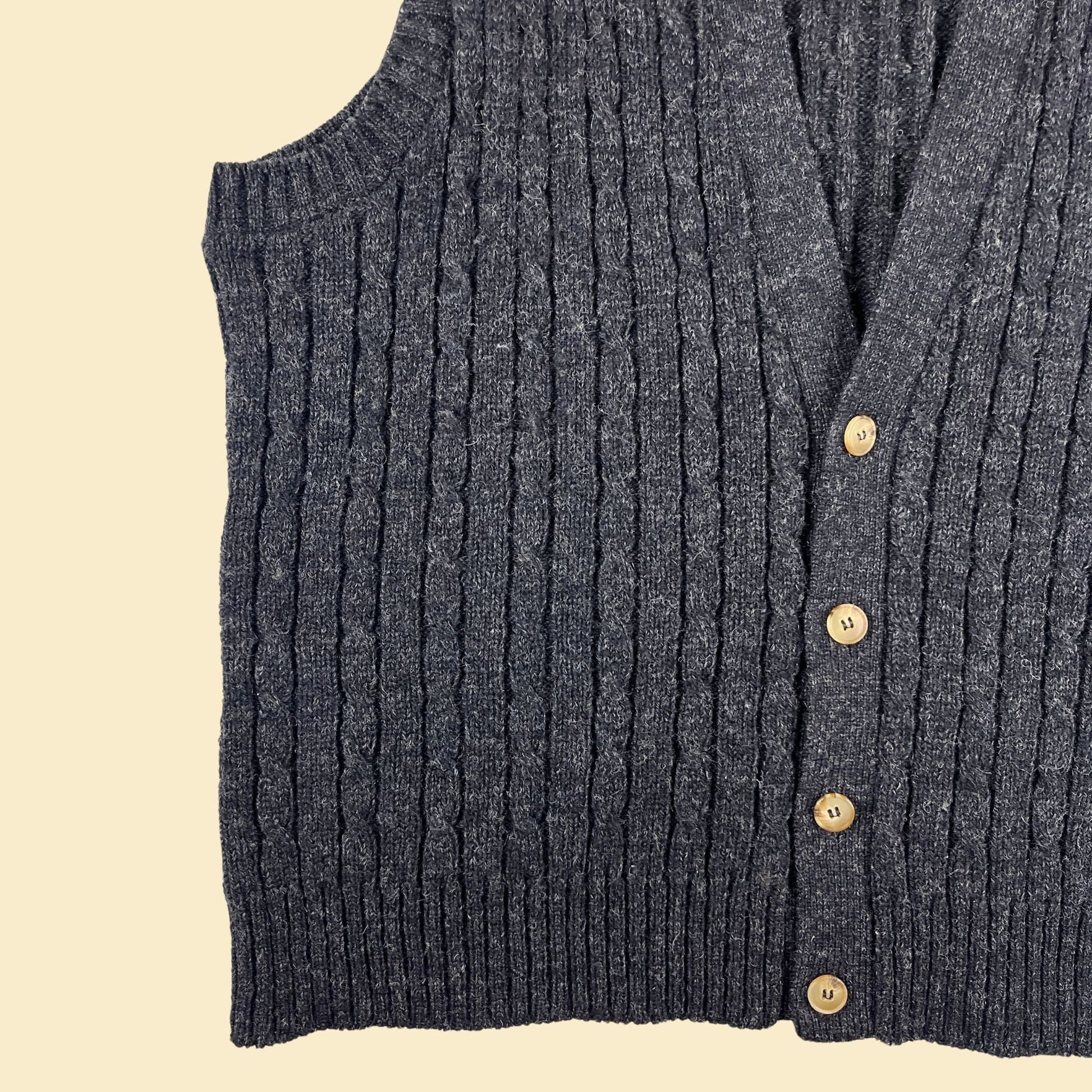 90s L wool vest by Lands' End, vintage 1990s men's black/charcoal sweater vest