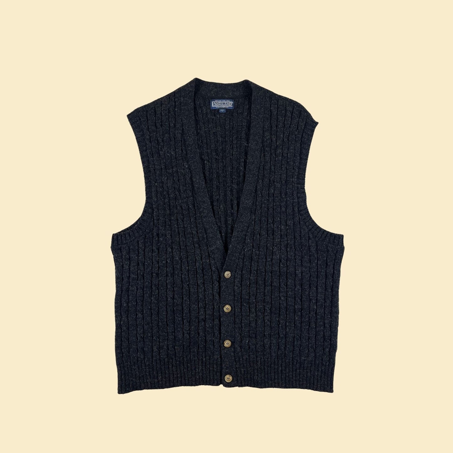 90s L wool vest by Lands' End, vintage 1990s men's black/charcoal sweater vest